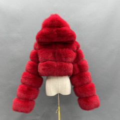 Fashion Short Genuine Fox Fur Coat Women's Winter Hooded Jacket - Janefur