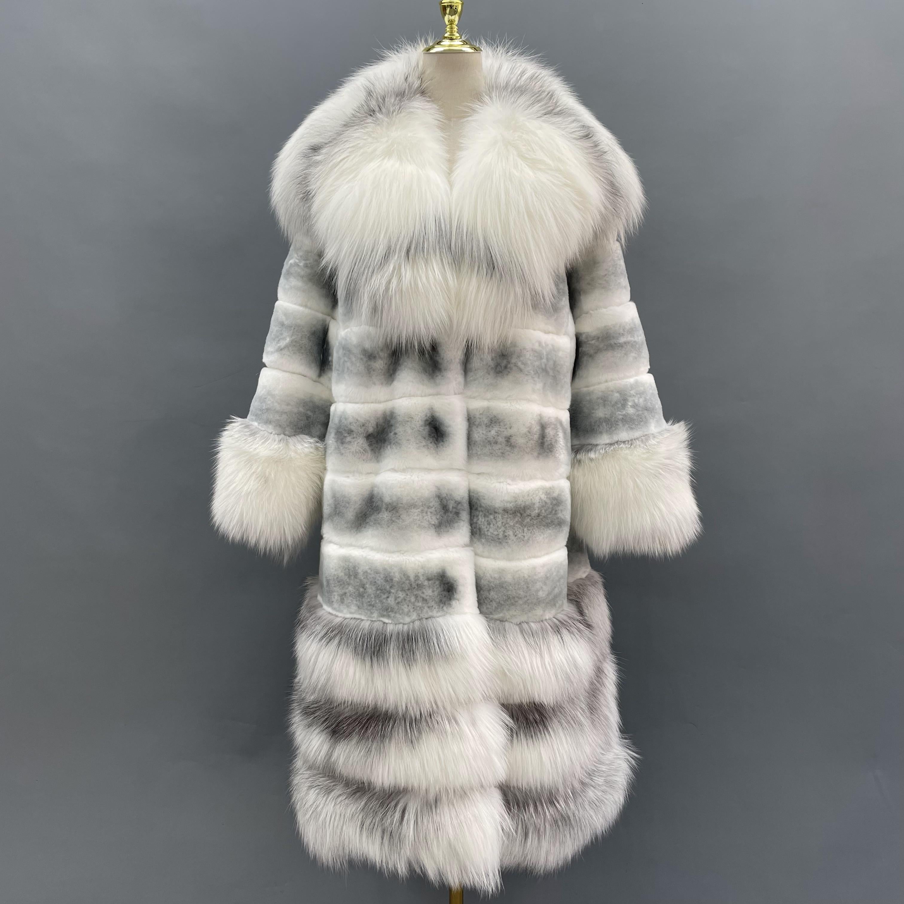 Lapel Fox Fur Patchwork Rabbit Fur Coat - Janefur