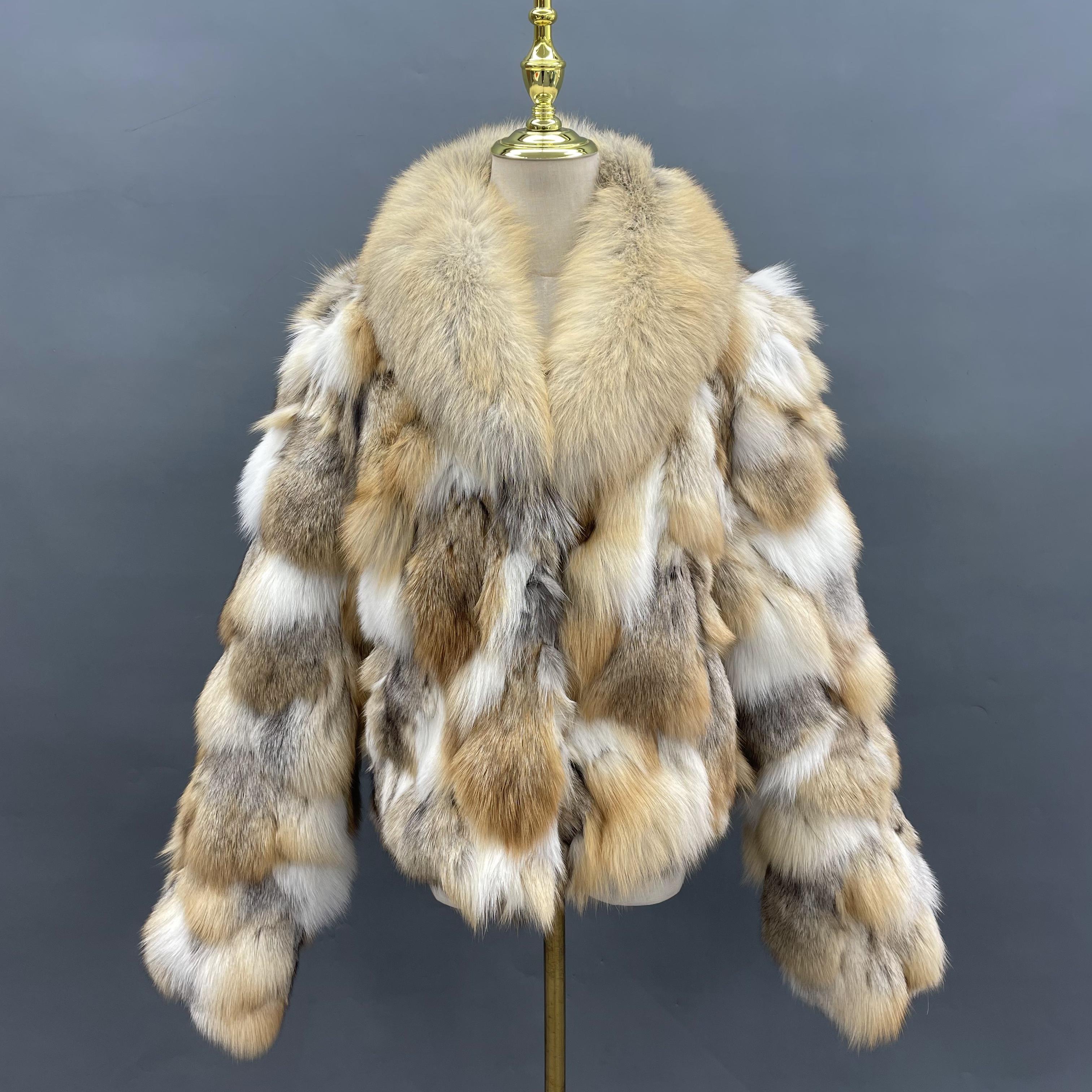 Plus Size Women's Short Stylish Lapel Real Fox Fur Luxury Jacket - Janefur