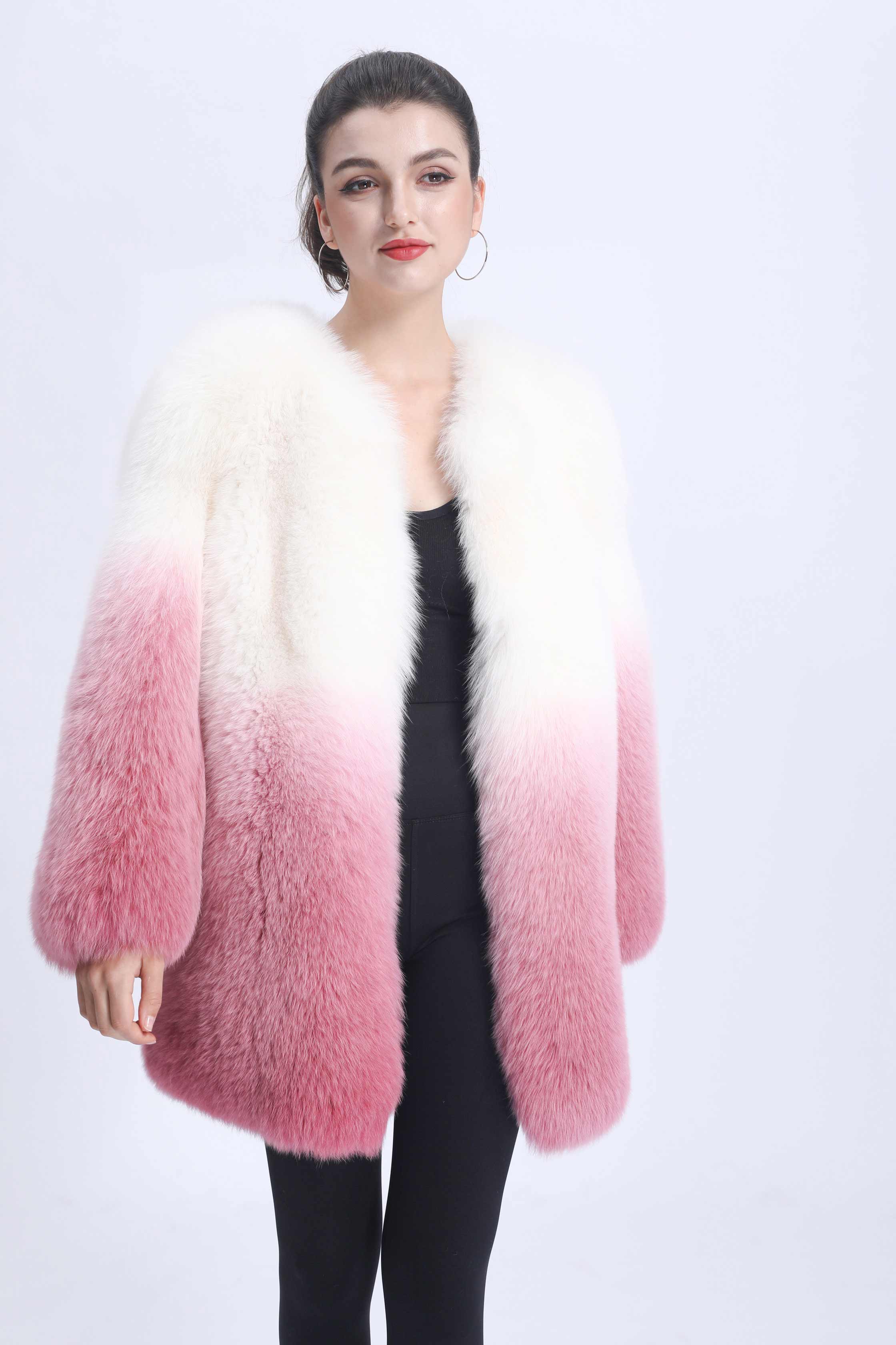 Winter High-quality Gradient Solid Color Women's Real Fox Fur Coat - Janefur