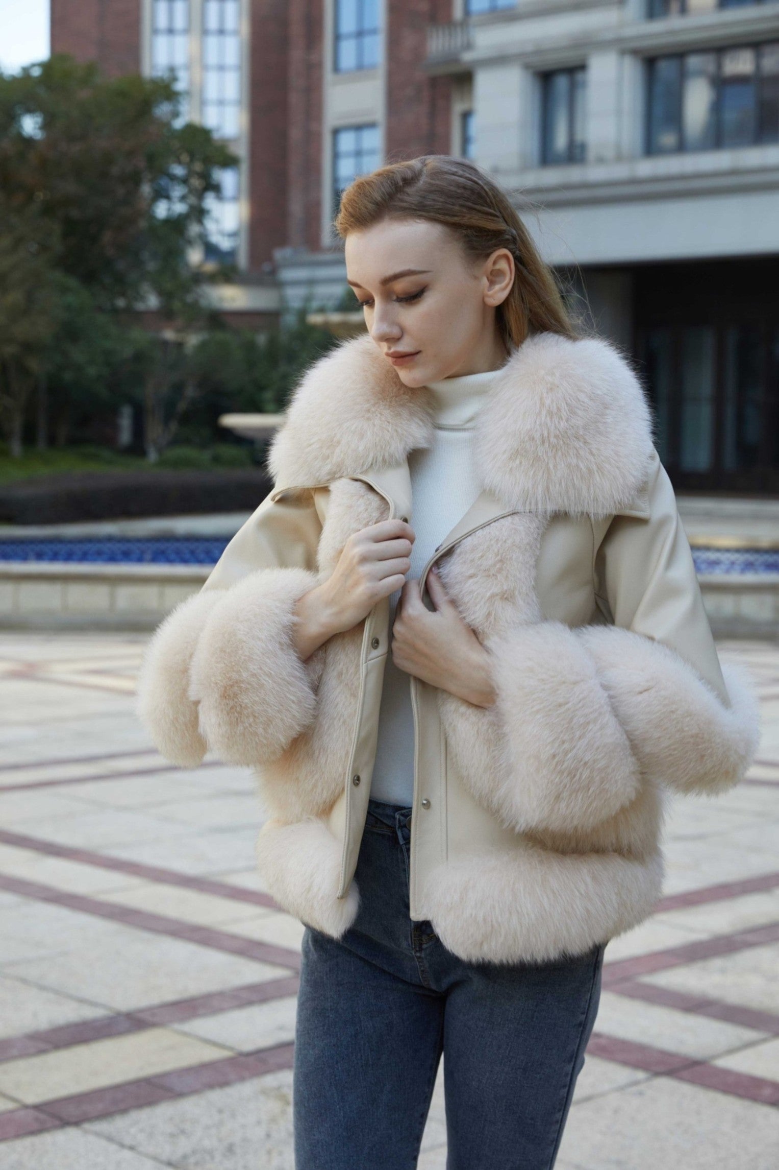 Women's Fox Fur Lapel Down Inner Jacket - Janefur