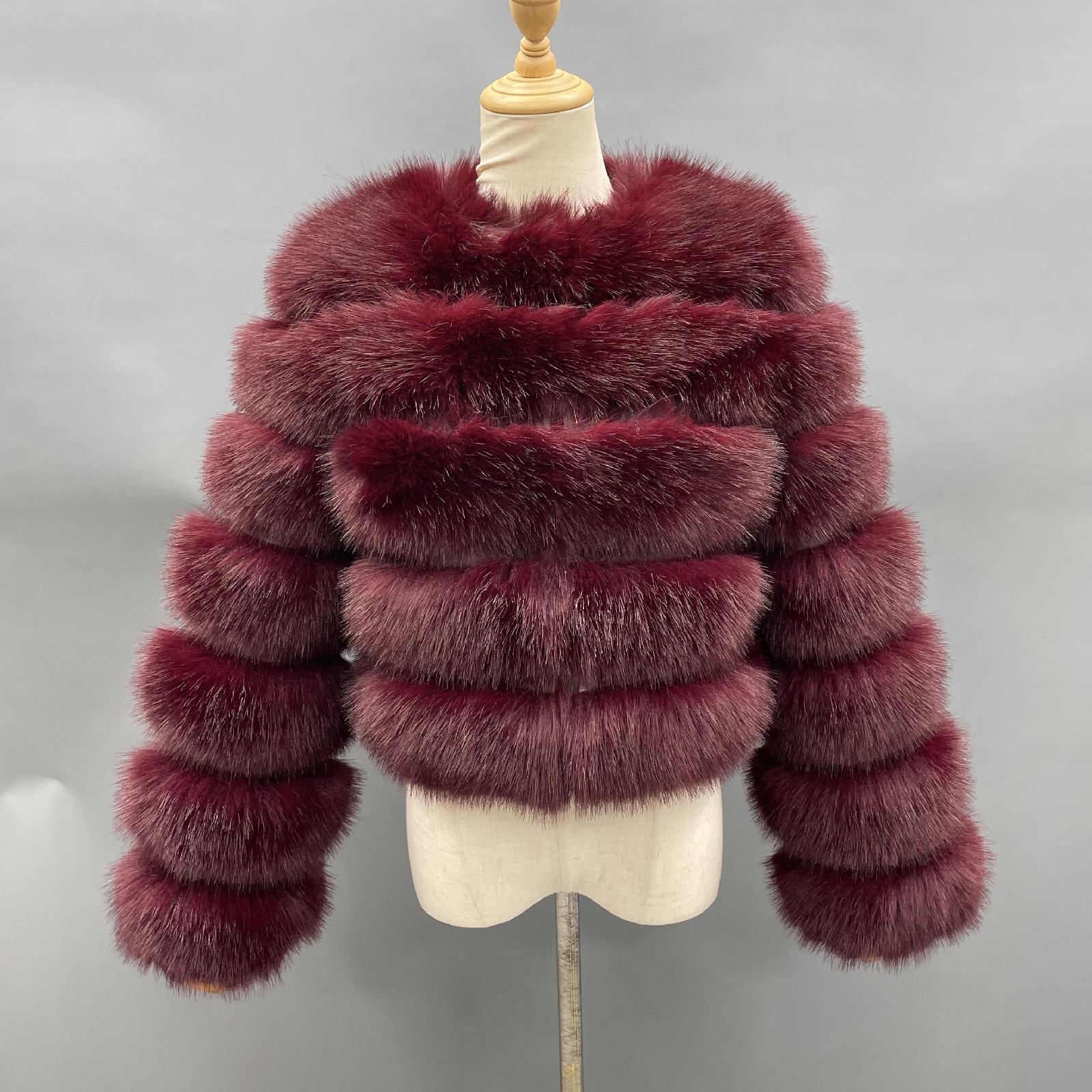 Women's Short Striped Faux Fur Coat Eco Fur Jacket - Janefur