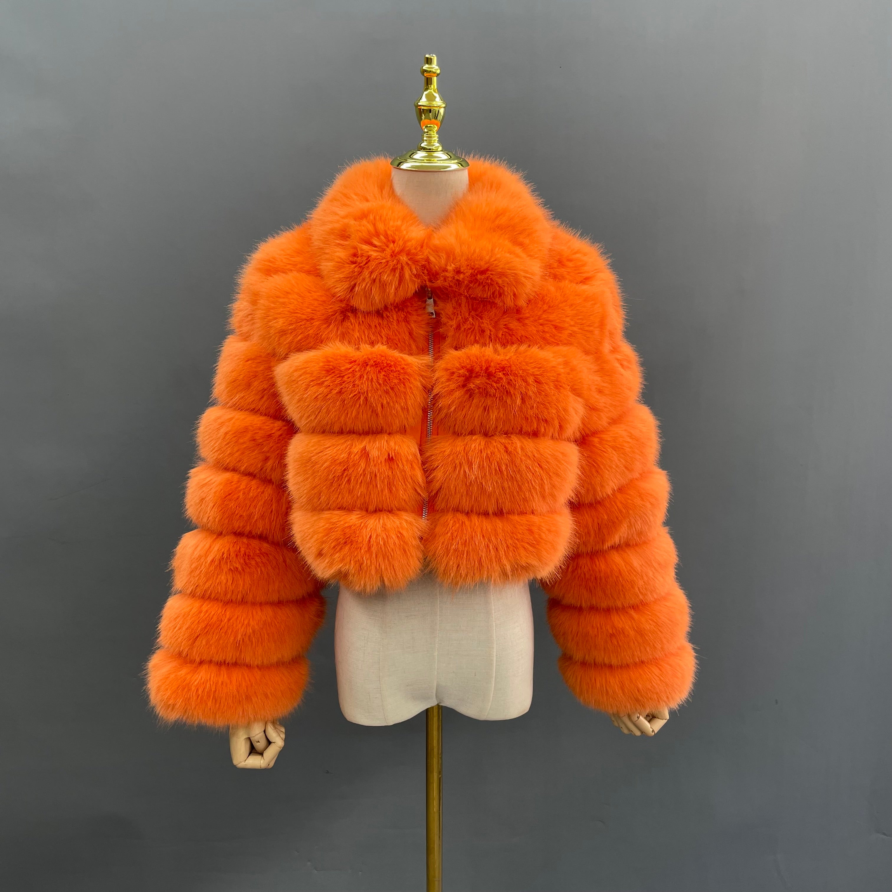 Eco-friendly Fur Women's Short Zipper Fake Fur Jacket Trendy Coat - Janefur