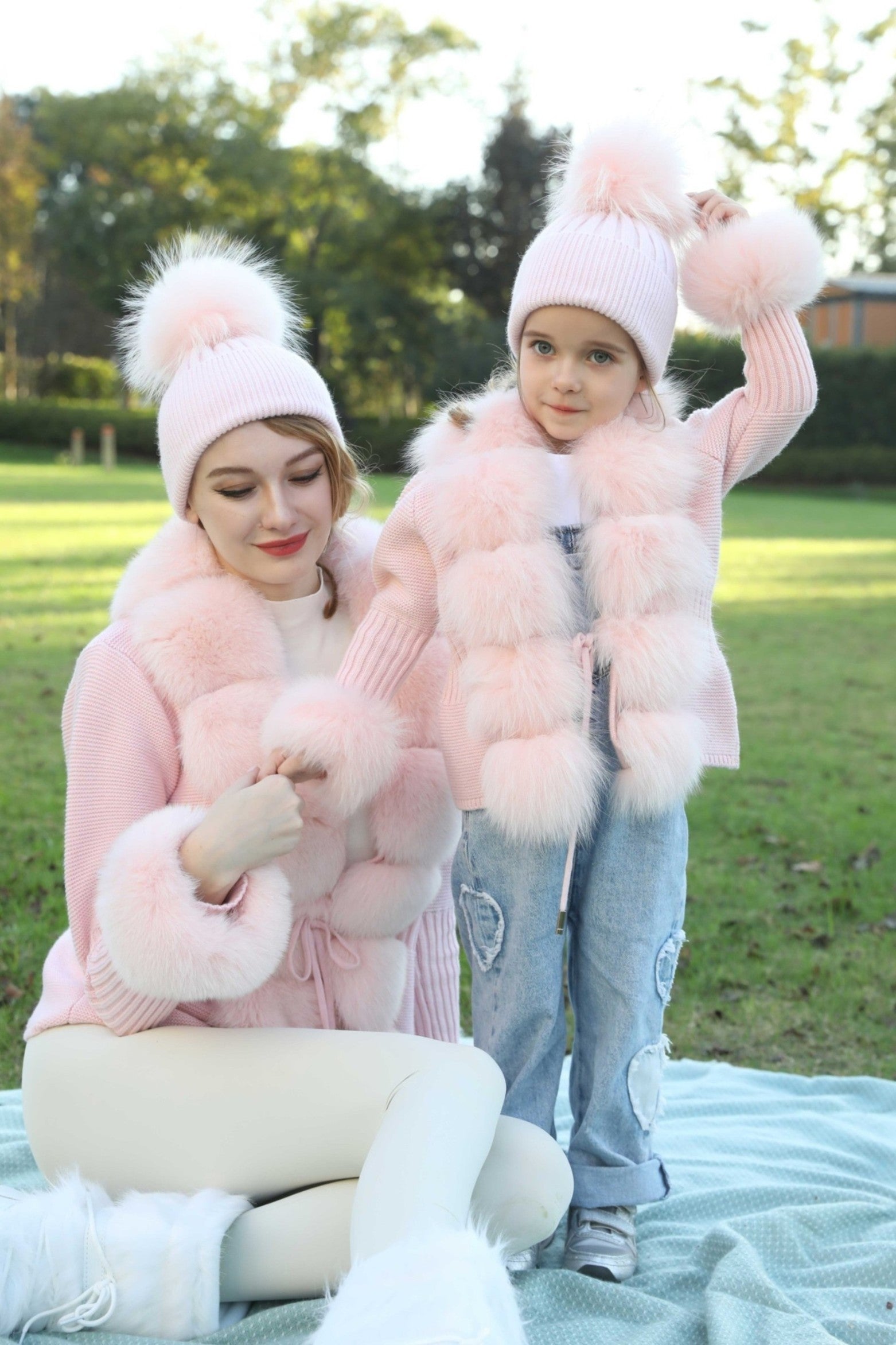 Winter Knitted Angora Beanie Hat With Removable Fur Pom Pom - Janefur