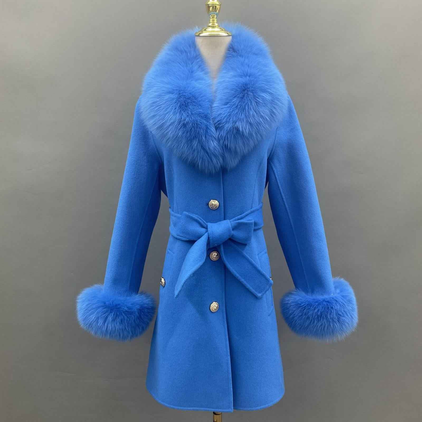Double-Faced Fleece Coat for Women Elegant Notched Lapel Belted Double-Faced Wool Outer Jacket - Janefur