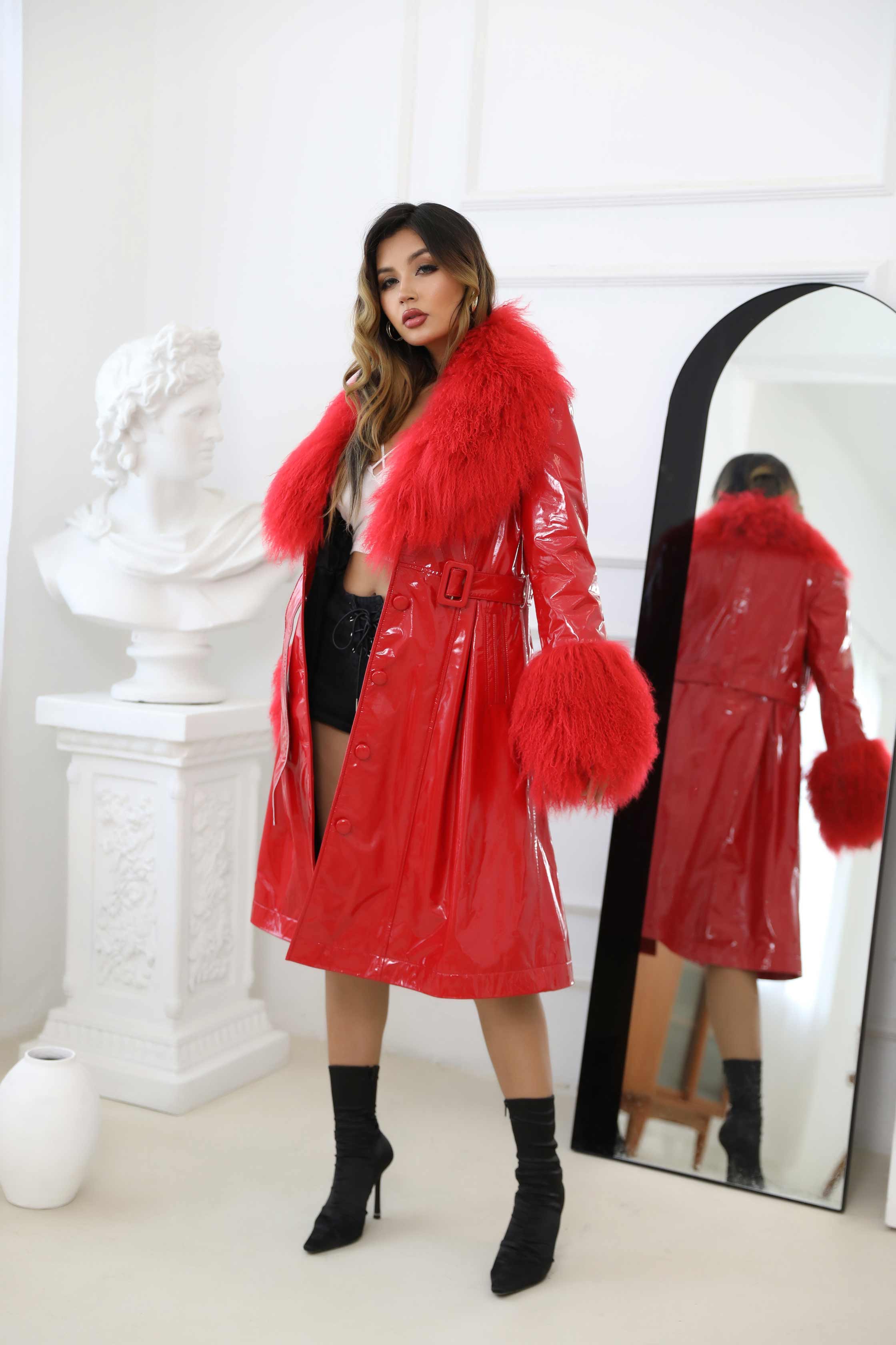 Over The Knee Real Sheepskin Coat Casual Windbreaker Women Trench Leather Coat - Janefur