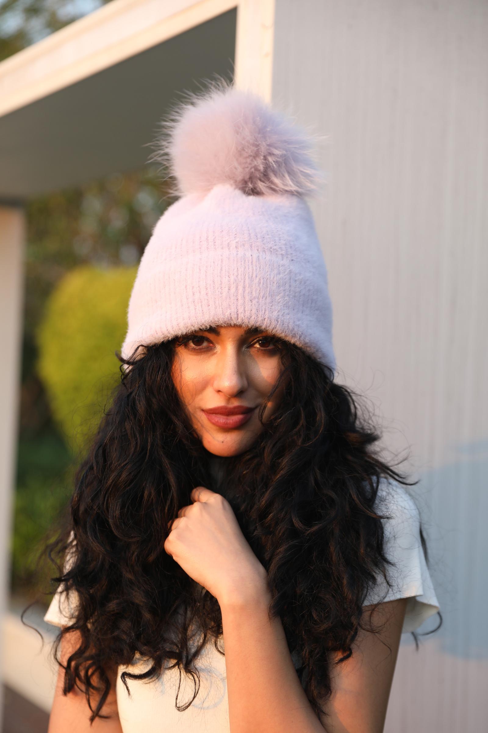 Women's Fashion Fox Fur Hat with Pom Poms - Janefur