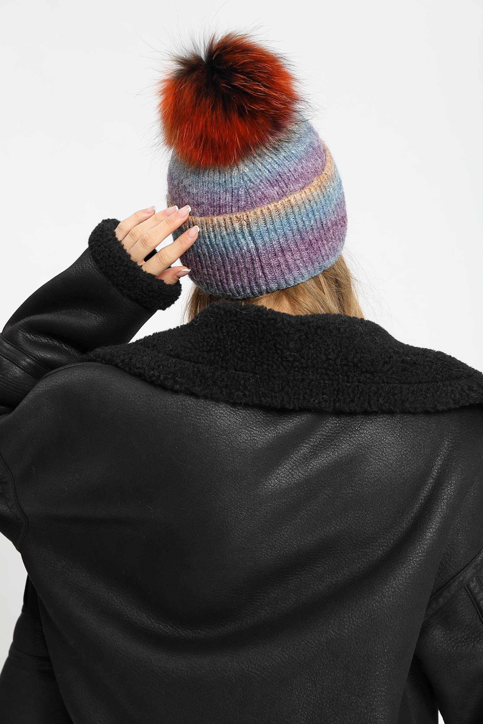 Gradient Wool Hat with Fur Pom Pom Women Hat - Janefur