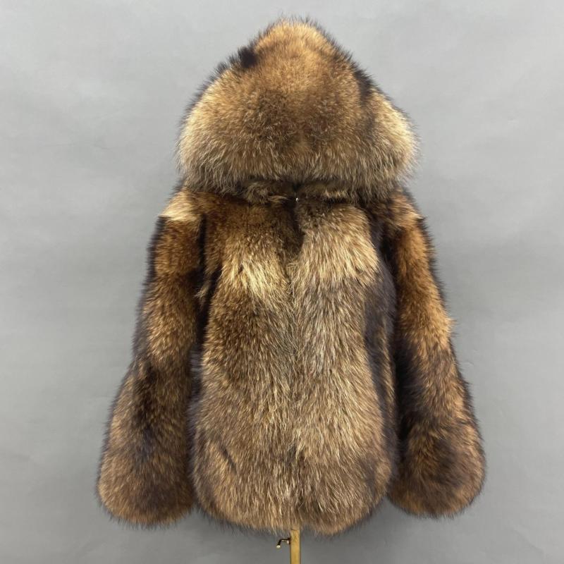 Men's Whole Fur Hooded Coat Made Of Raccoon - Janefur