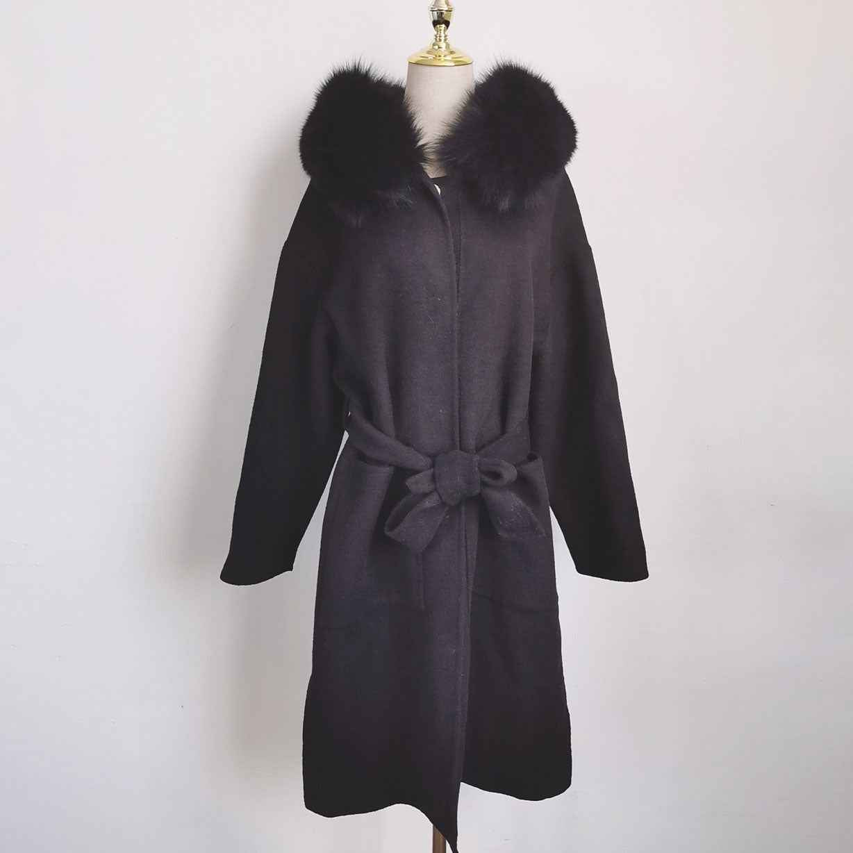 Women's Winter Fashion Hooded Double Sided Cashmere Long Coat - Janefur