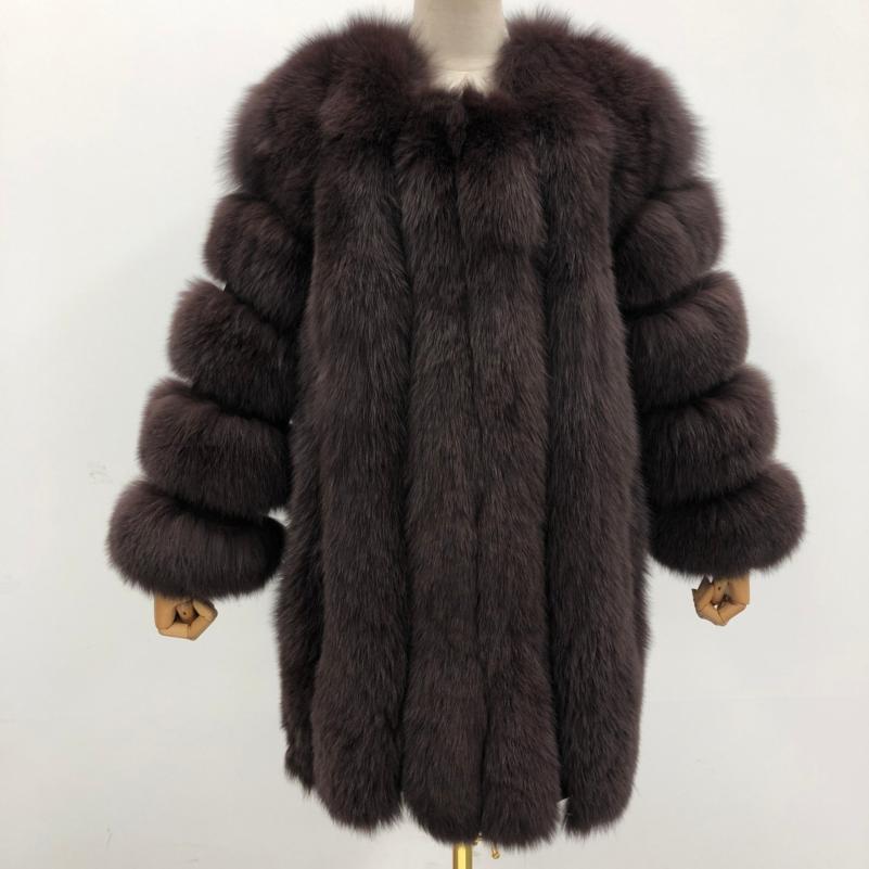 Fashion Women's Long Fox Fur Coat Vertical Stripes Solid Color - Janefur