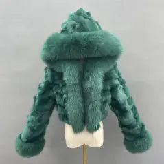 Luxury Women's Winter Short Fox Fur With Hooded Zipper Style Coat - Janefur