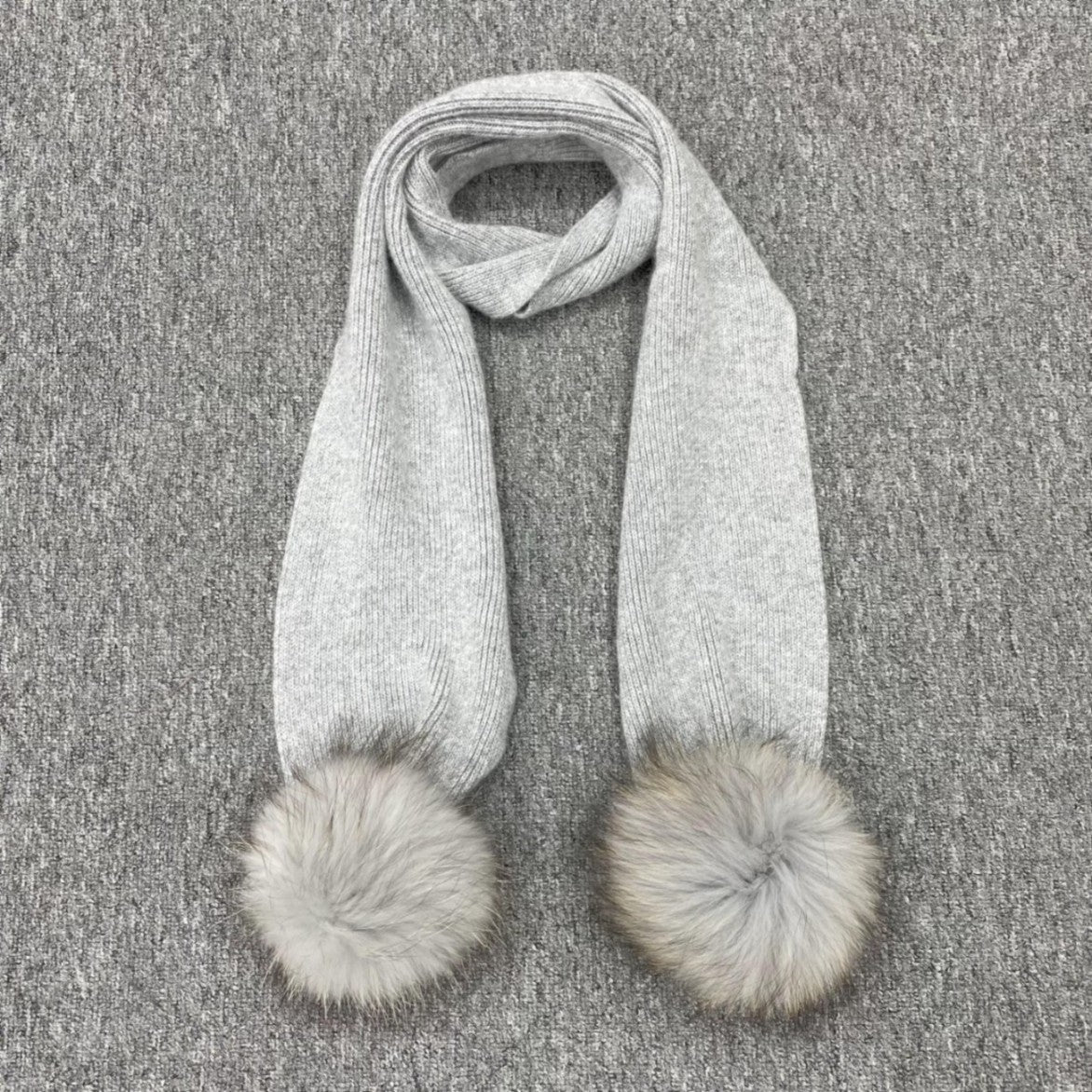Children's Knitted Angora Double Fur Pom Pom Scarf - Janefur