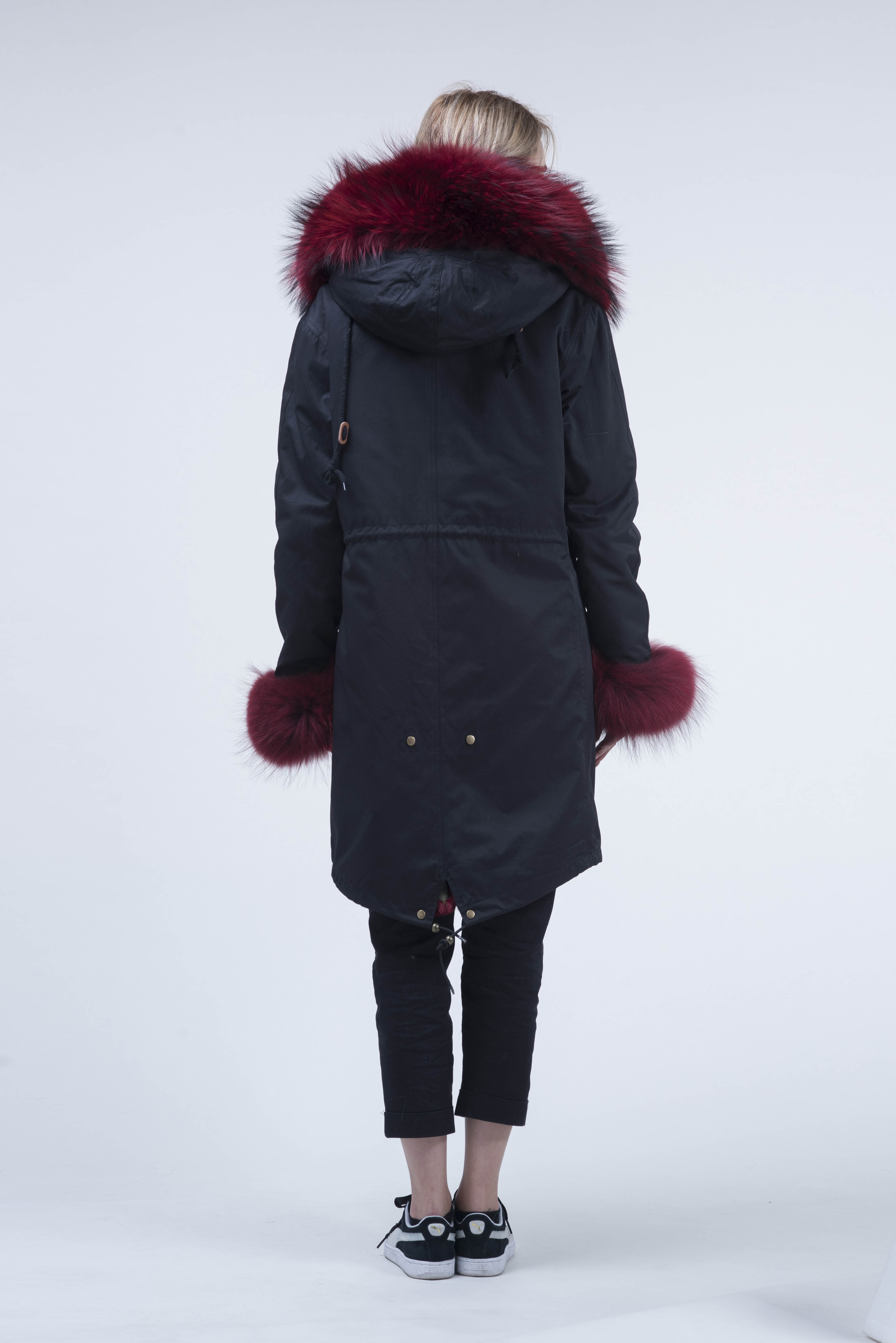 Long Camouflage Parka with Raccoon Fur Trim – Hooded Winter Coat for Women, Full-Length Raccoon Fur Collar & Cuffs, Warm and Luxurious Outerwear