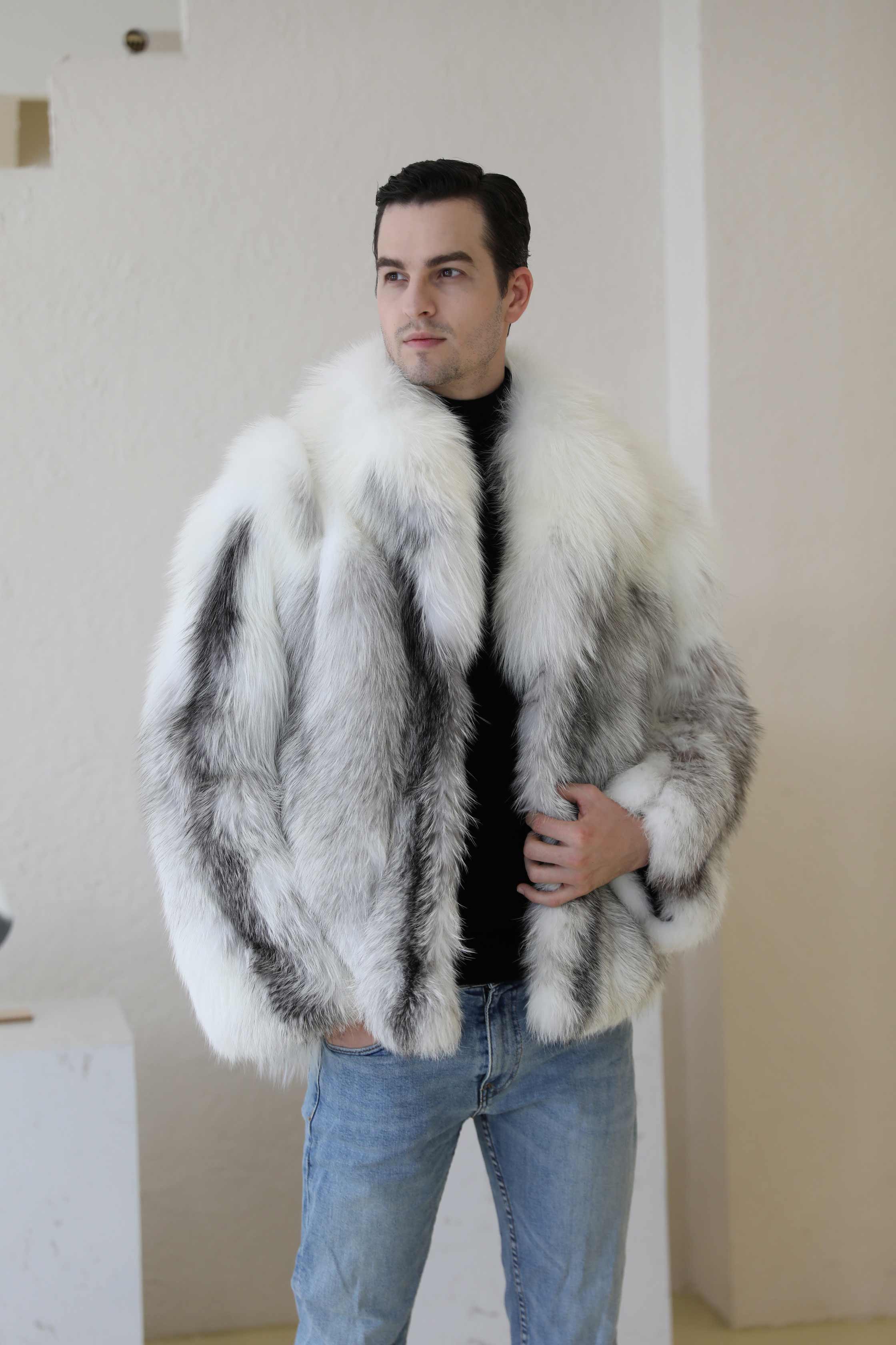 Men's Winter Fashion Regular Real Fox Fur Red Fox Coat - Janefur