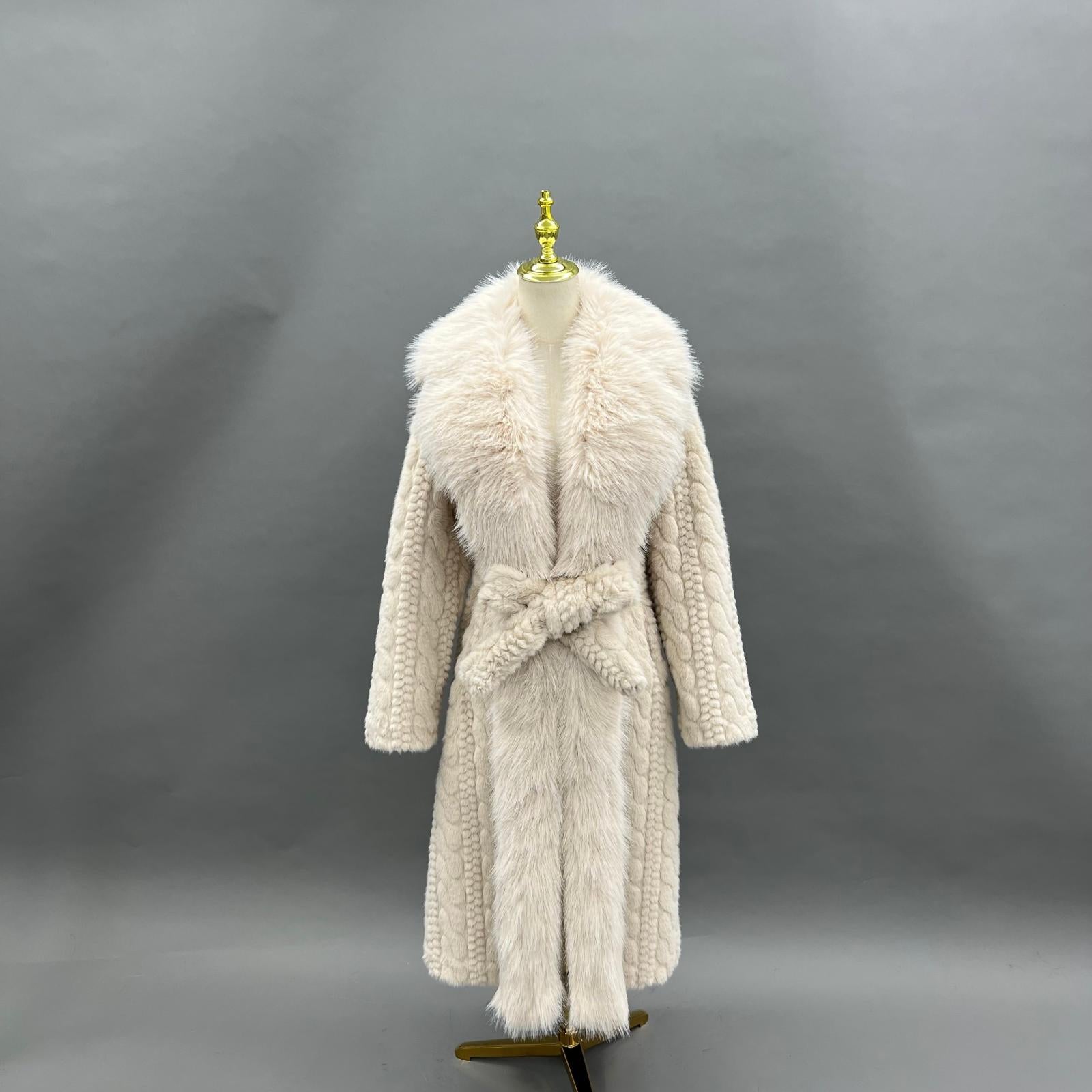 Eco-Friendly Faux Mink Fur Women's Long Coat with Suit Collar and Placket - Janefur