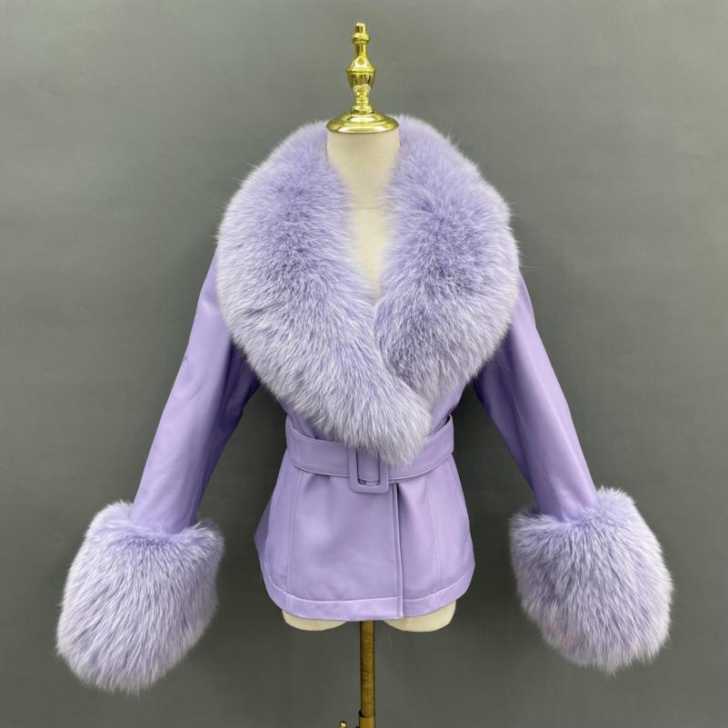 Fox Fur Collar Real Leather Women's New Fashion Jacket - Janefur