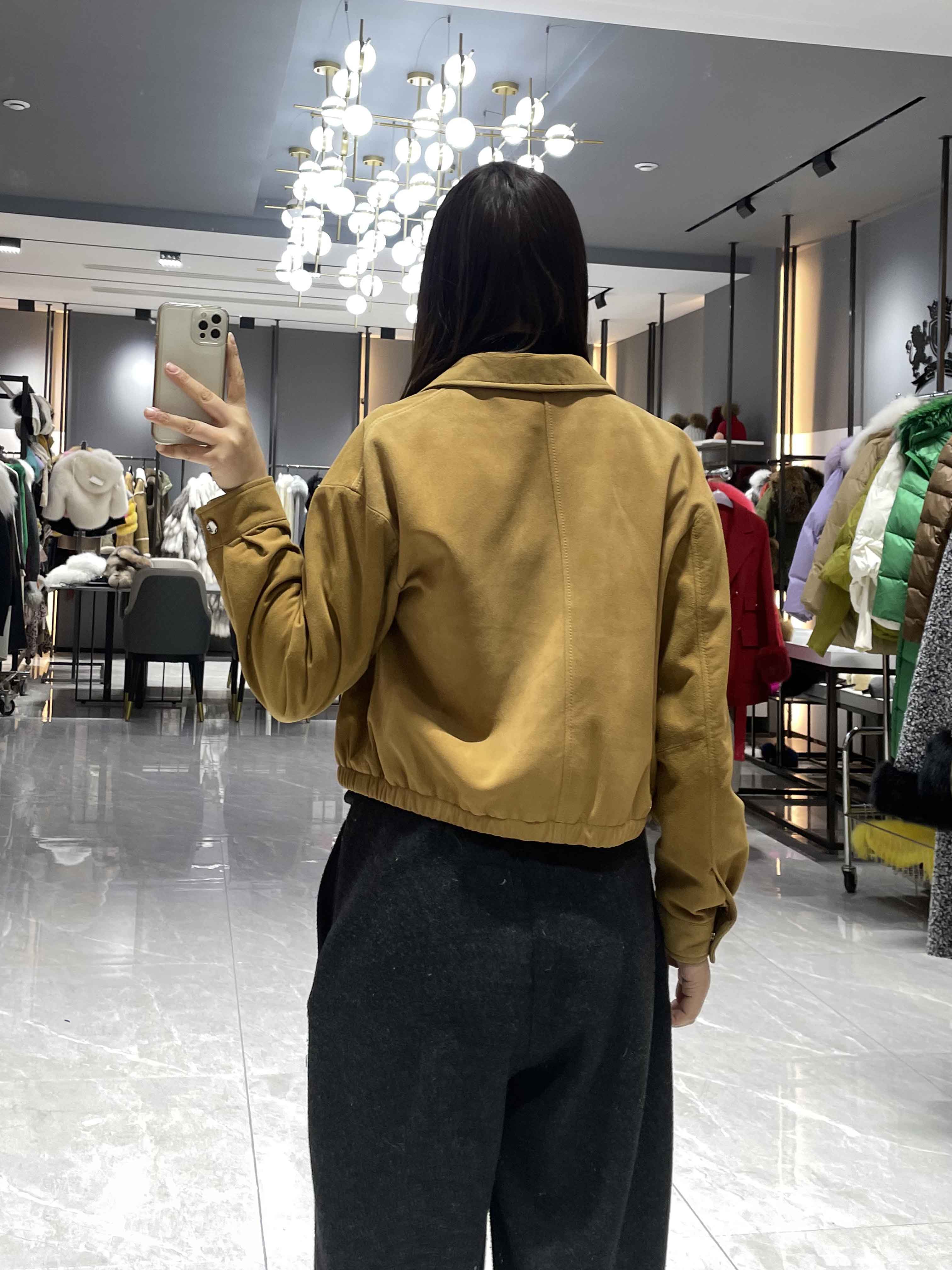 Suede Bomber Jacket with Zip Closure - Janefur