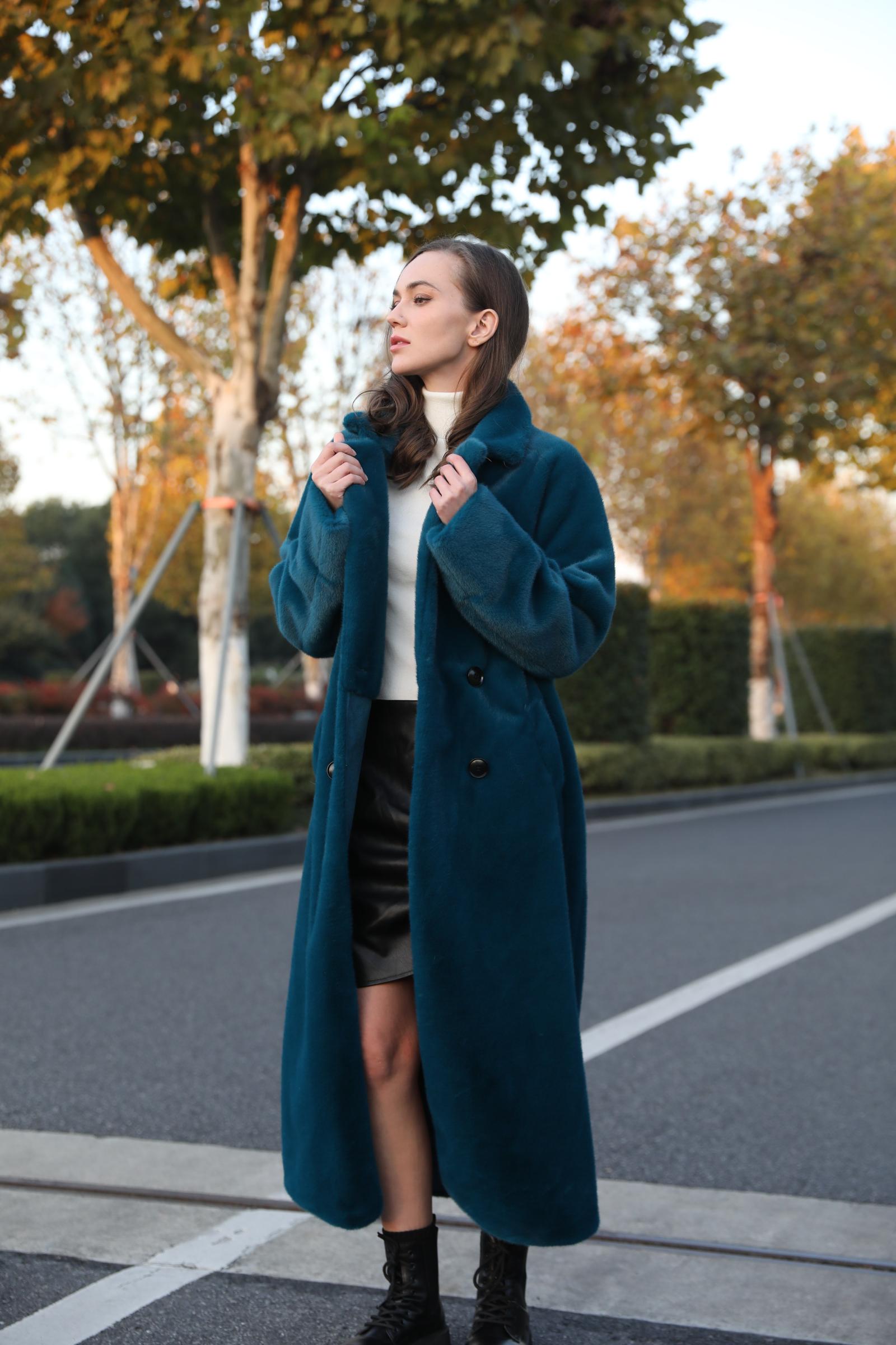 Women's Winter Solid Color Fashion Collar Faux Mink Eco Fur Coat - Janefur
