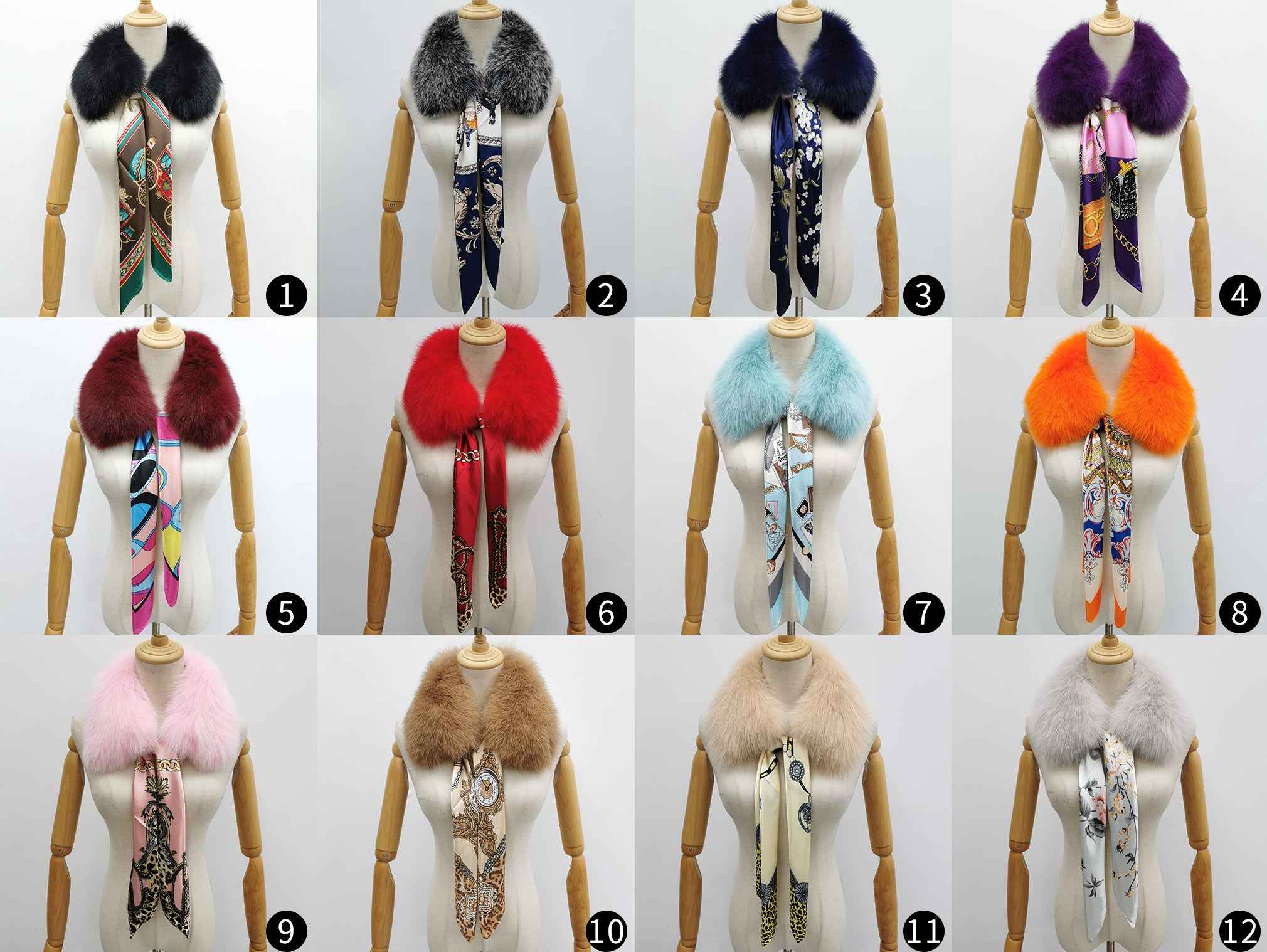 Women's Luxurious Fox Fur Small Square Collar with Printed Silk Scarf - Fashion Accessory