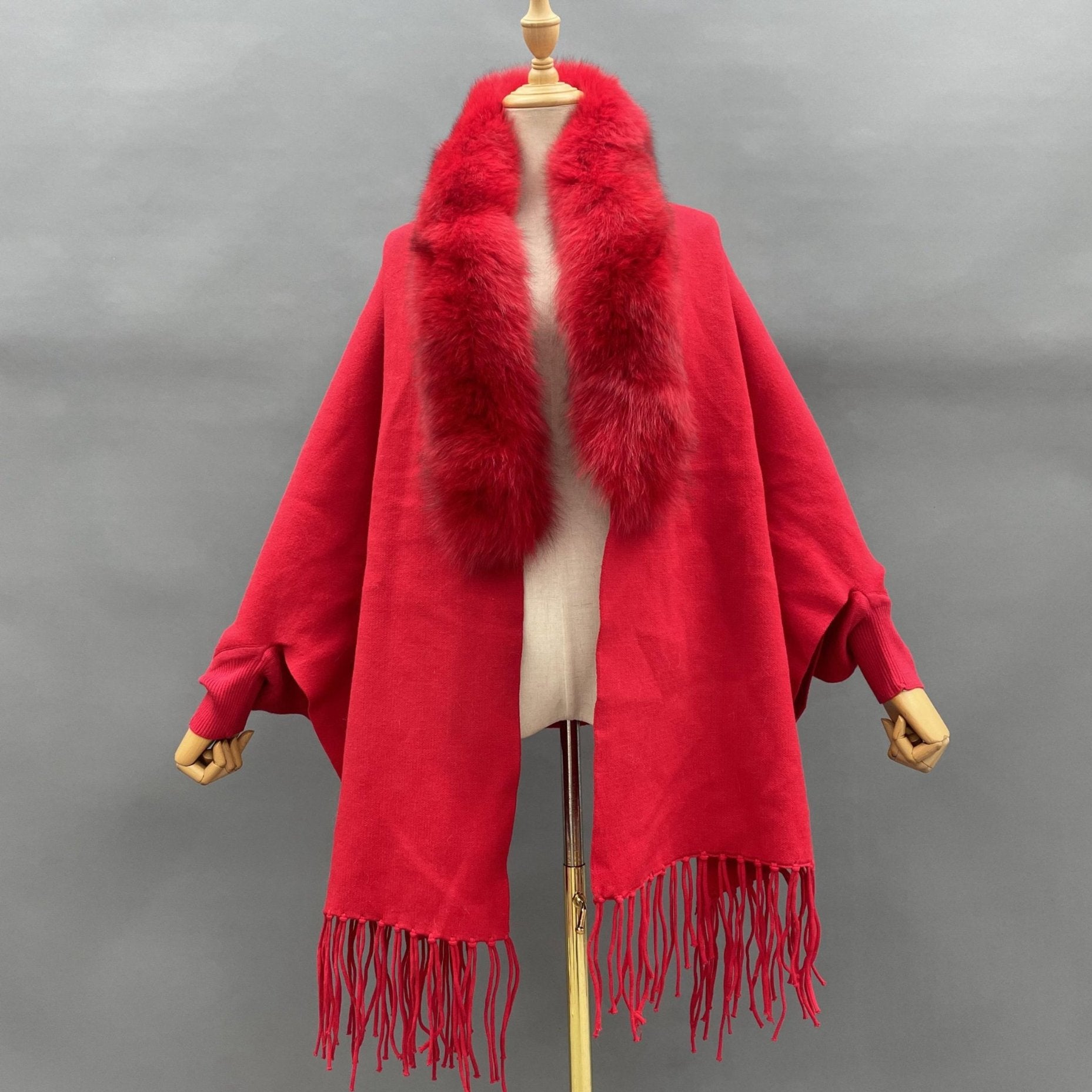 Women's Winter Solid Color Threaded Cuffs Fur Shawl Cape Simple Fashion - Janefur