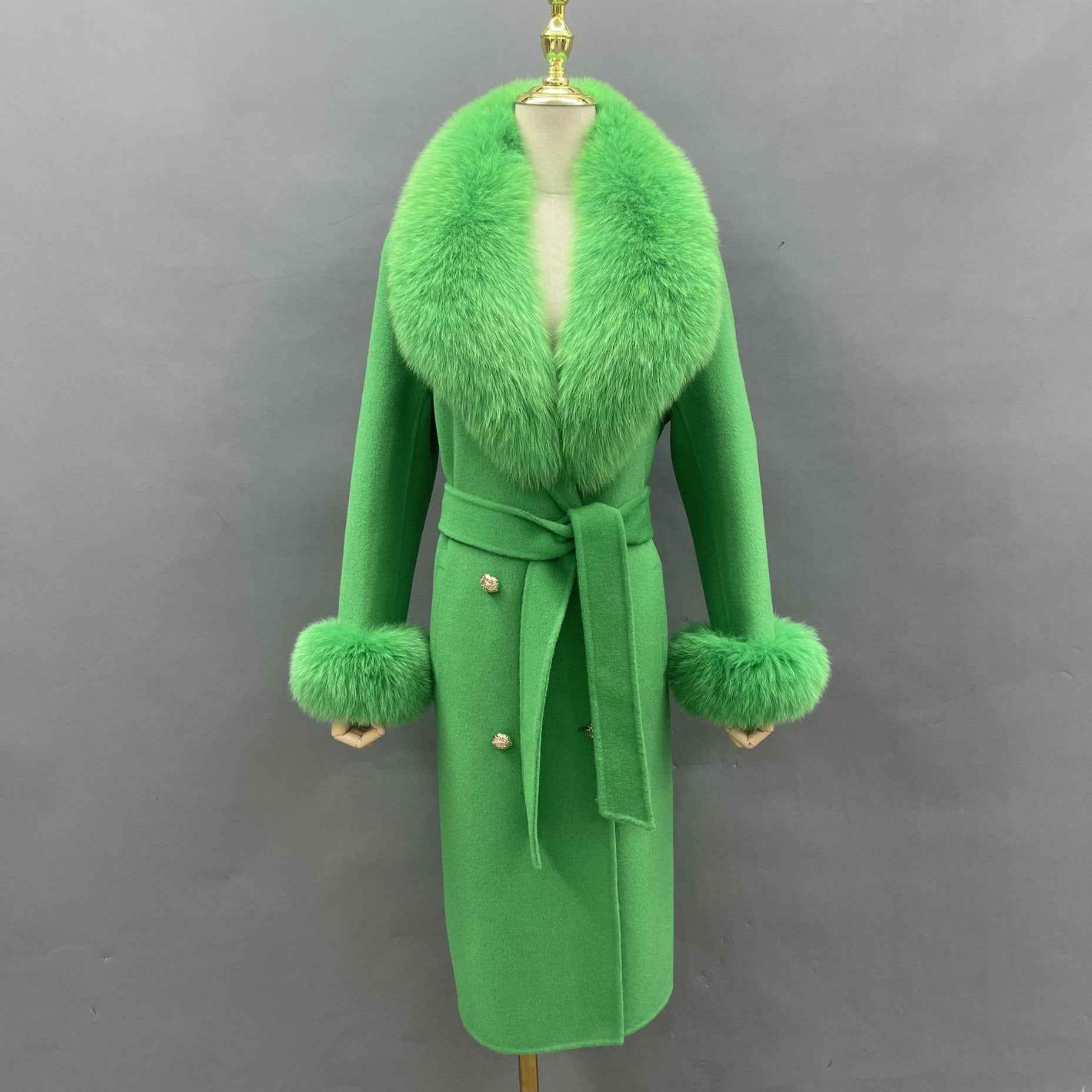 Women's Large Fox Fur Lapel Warm Cashmere Jacket - Janefur