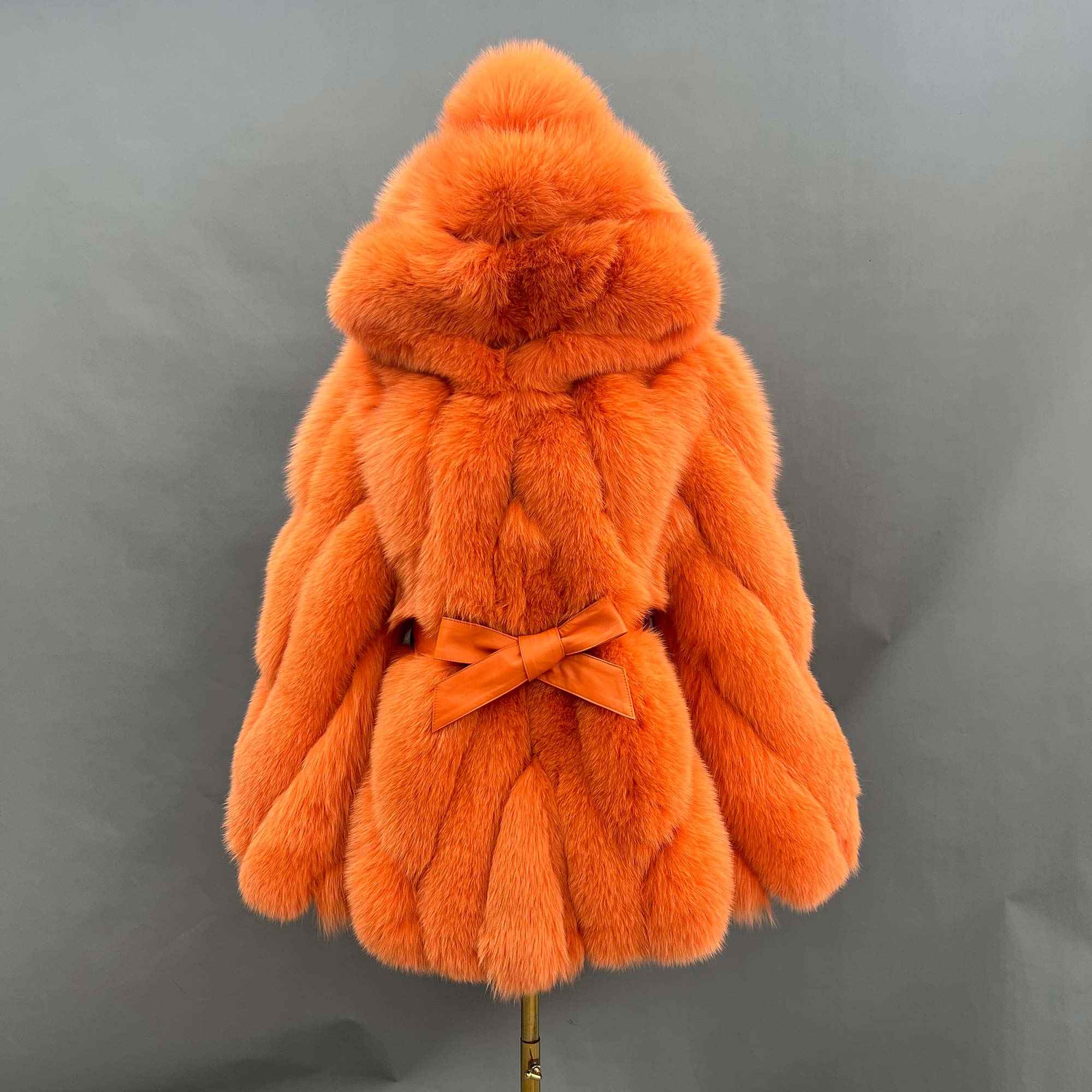 Factory Wholesale Solid Color Womens Fox Fur Thick Coat with Hood - Janefur