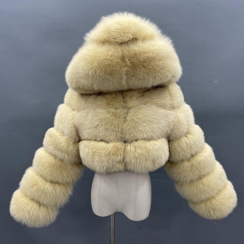 Fashion Short Genuine Fox Fur Coat Women's Winter Hooded Jacket - Janefur
