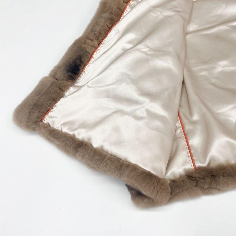 Coat With a Large Fur Collar Made of Rex Rabbit Fur - Janefur