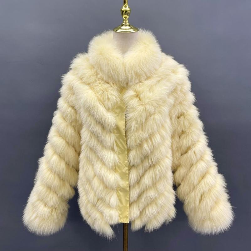 Detachable Collar Two-sided Real Fox Fur Winter Women's Short Coat - Janefur