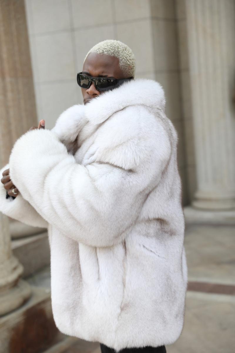Winter Loose Plus Size Blue Fox Fur Coat For Men - Janefur