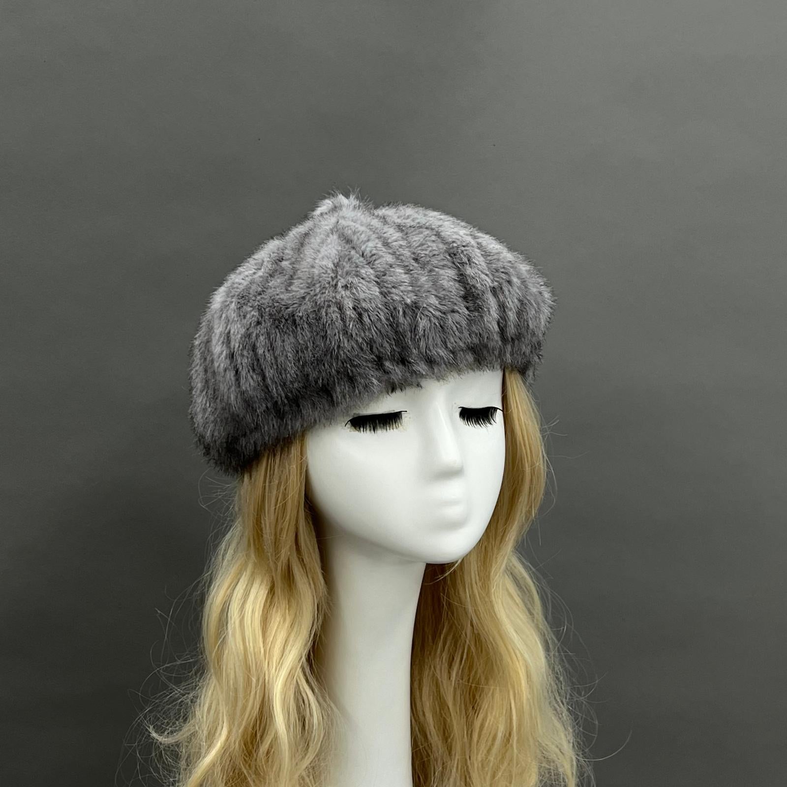 Women's Fashion Eco-Friendly Fur Striped Pumpkin Beret - Janefur