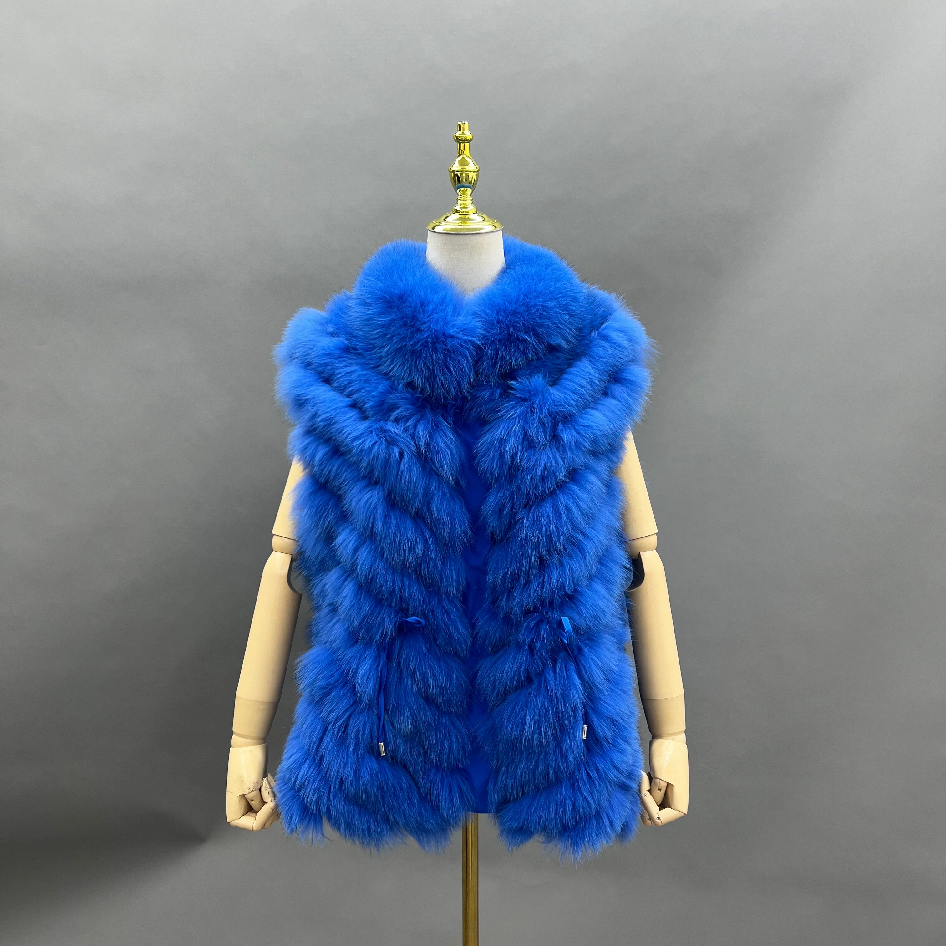 Double-Sided Fox Fur Diagonal Stripe Vest - Janefur