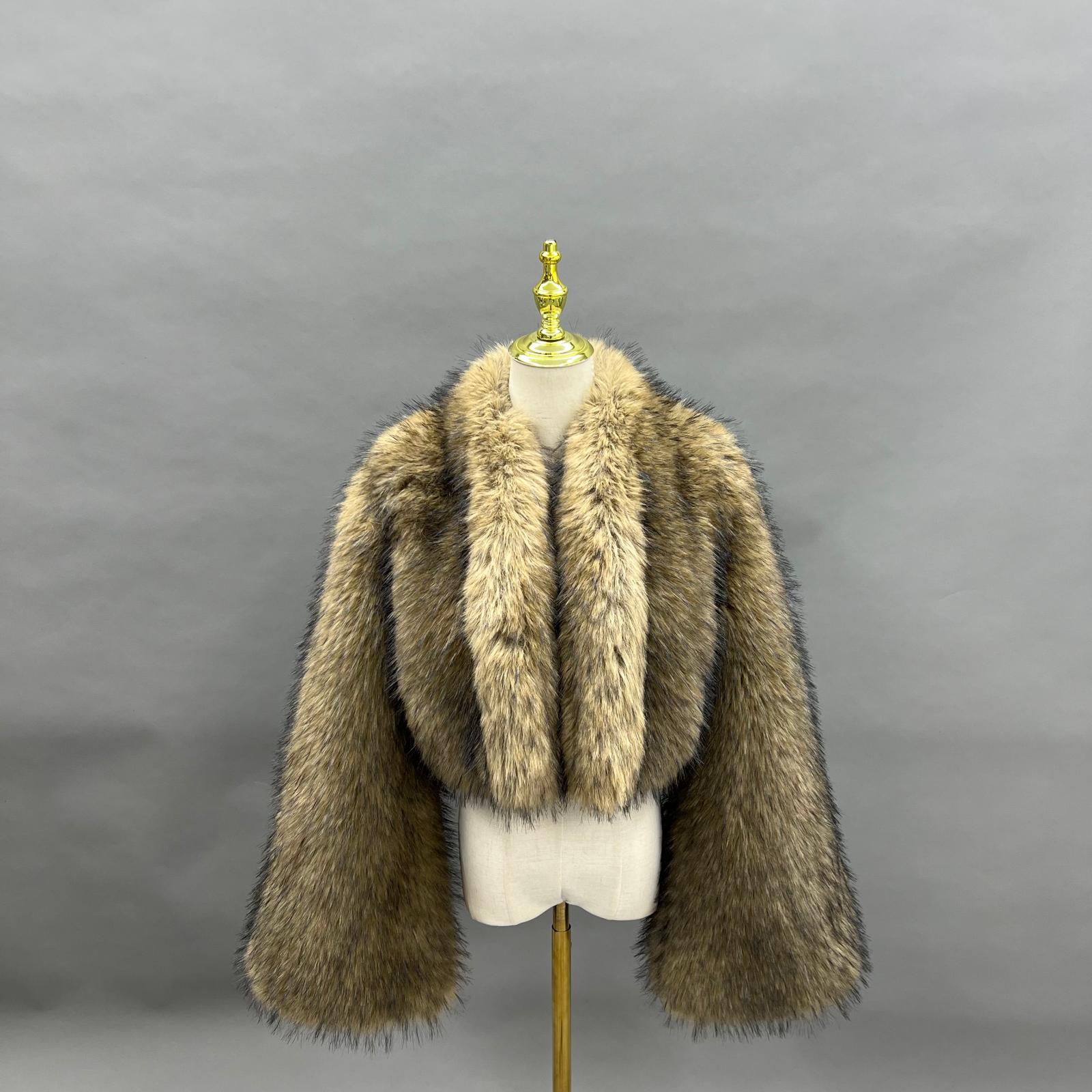 Eco-friendly Raccoon Fur Waistshow Coat for Women Fashion Trendy Faux Raccoon Fur Short Outer Coat - Janefur