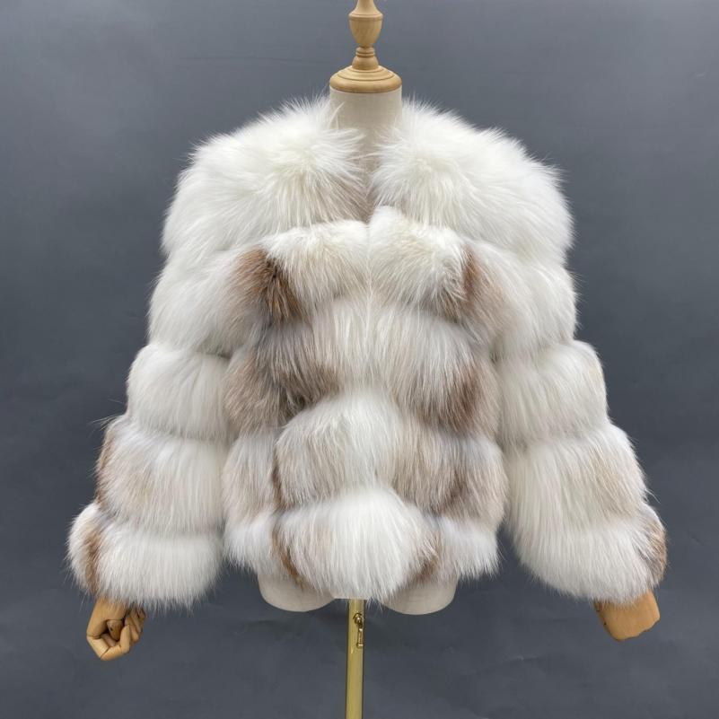 Round Neck Short Genuine Fur Fox Fur Women's Short Casual Coat - Janefur