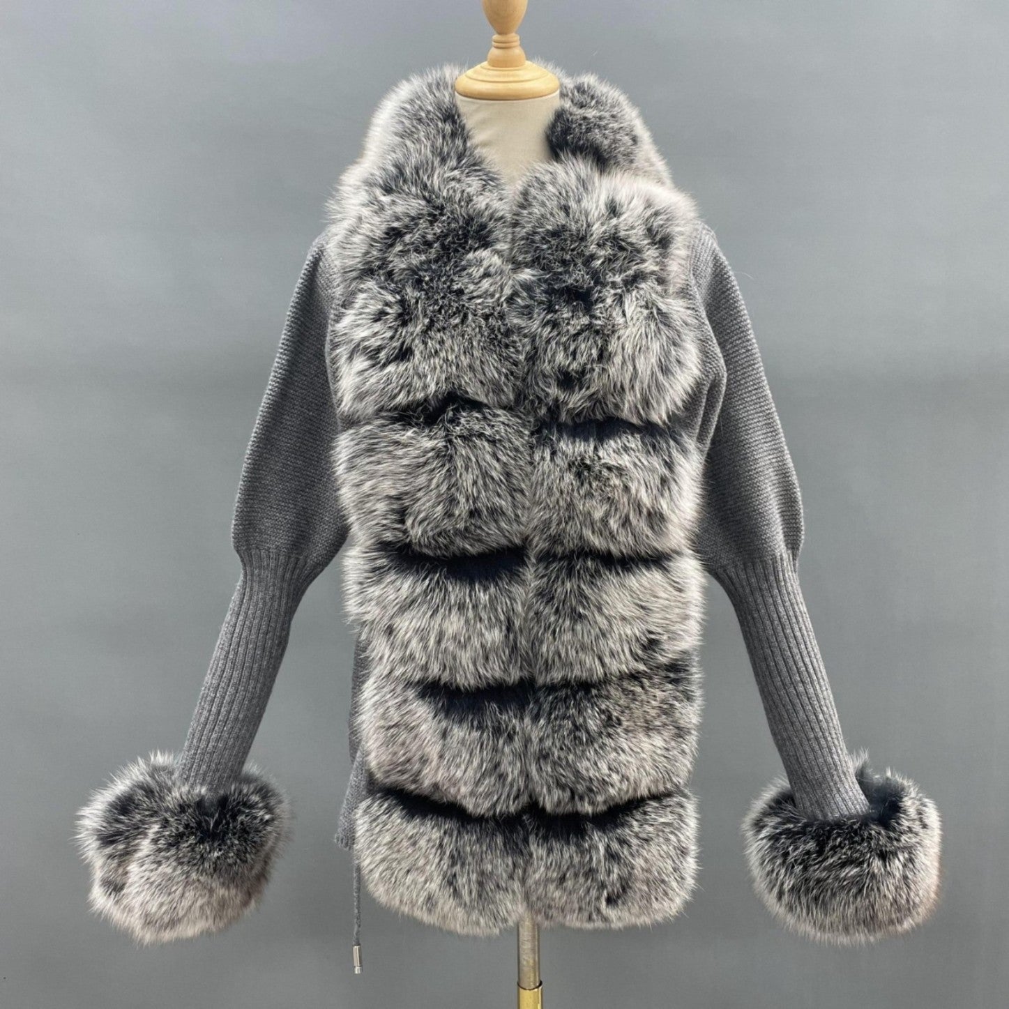 Women's Fashion Cuff Lapel with Fox Fur Knit Cardigan - Janefur