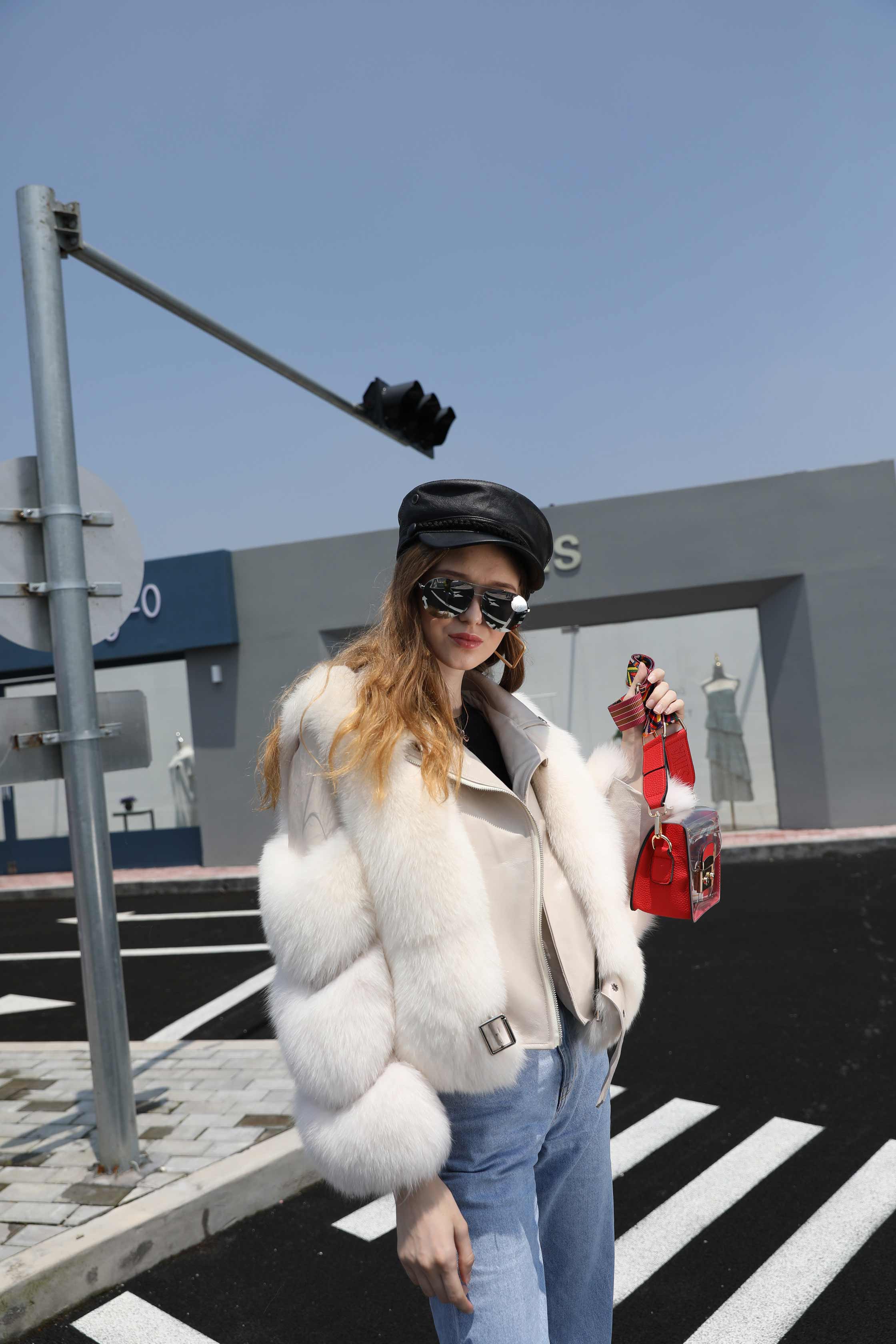 Warm Winter Leather Fluffy Real Fox Fur Jacket Women's Short Coat - Janefur