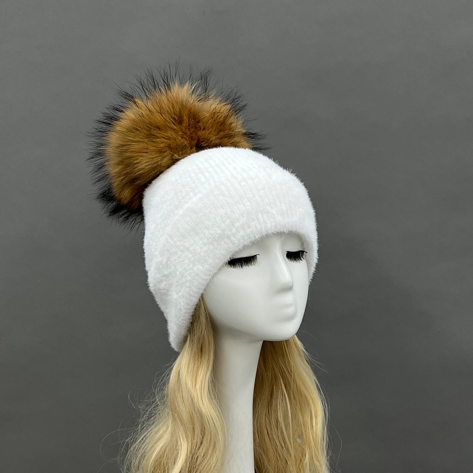 Women's Fashion Fox Fur Hat with Pom Poms - Janefur