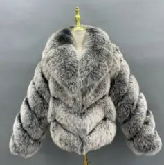 Winter Women's Suit Collar Real Fox Fur Casual Coat - Janefur