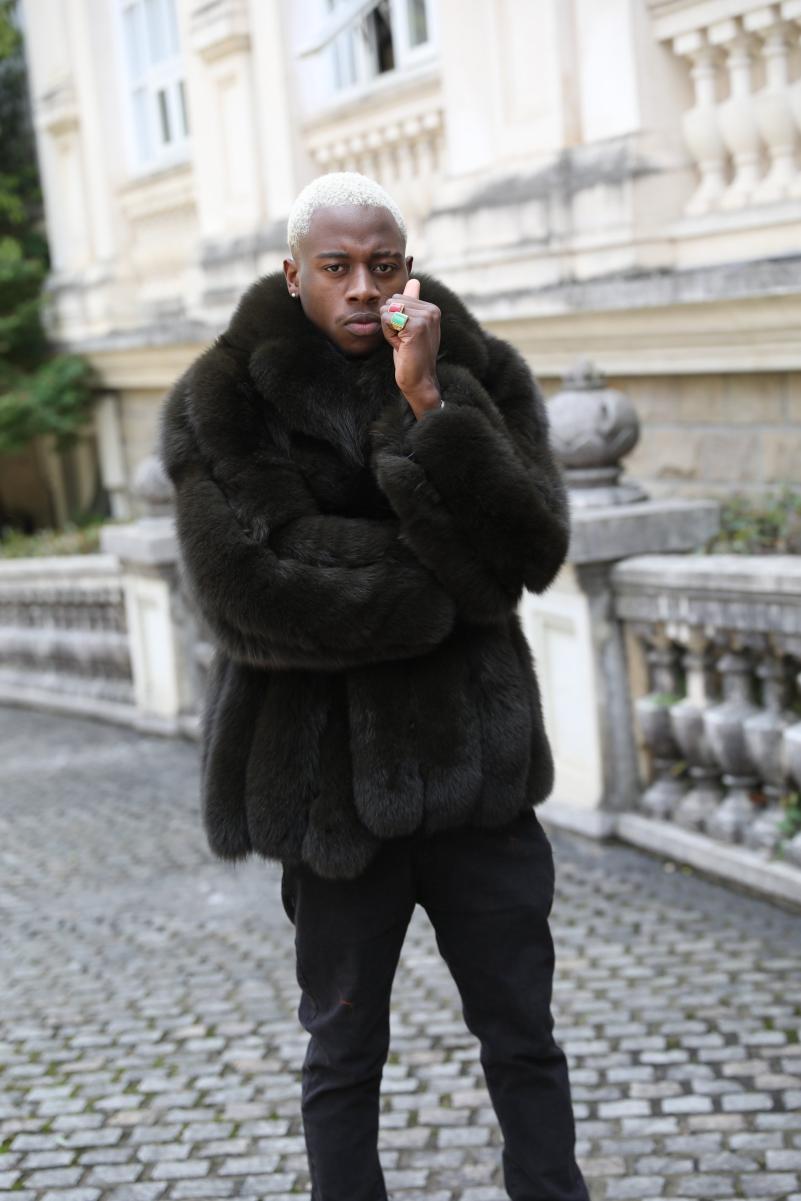 Men's Vertical Stripe Blue Fox Fur Jacket - Janefur