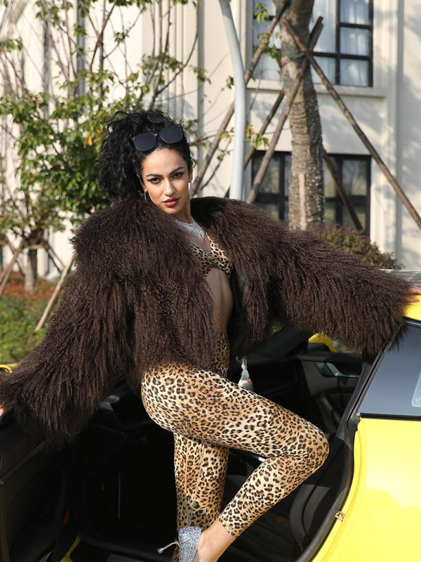 Women's Mongolian Lamb Fur Large Collar Casual Short Fur Jacket Outwear Coat - Janefur