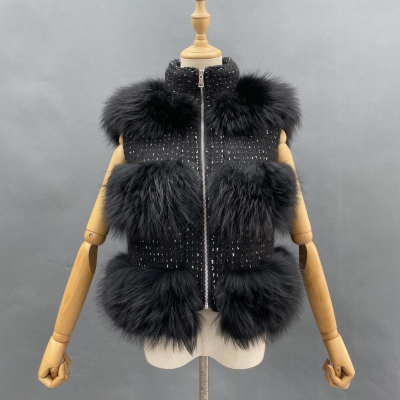 Zipped Chanel Style Raccoon Fur Vest - Janefur