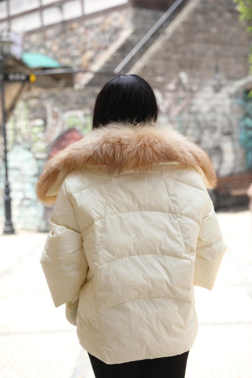 Knit Cuffs with Large Turn-down Collar Down Jacket - Janefur
