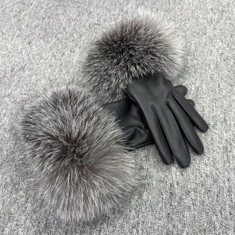 Janefur Fox Fur Leather Gloves Rose - Janefur
