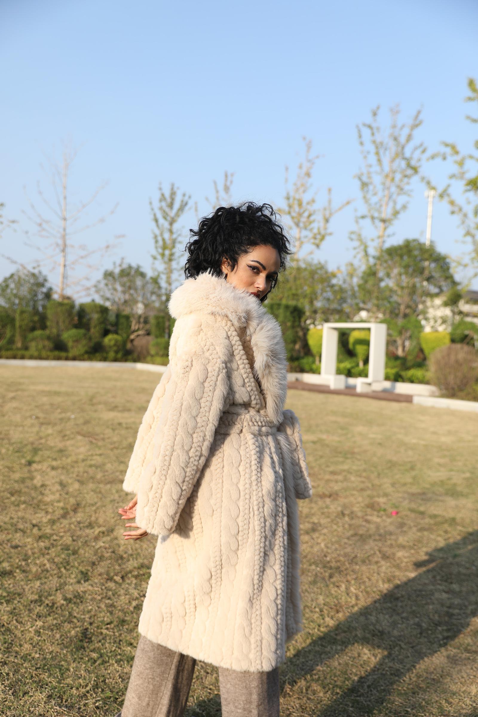 Eco-Friendly Faux Mink Fur Women's Long Coat with Suit Collar and Placket - Janefur