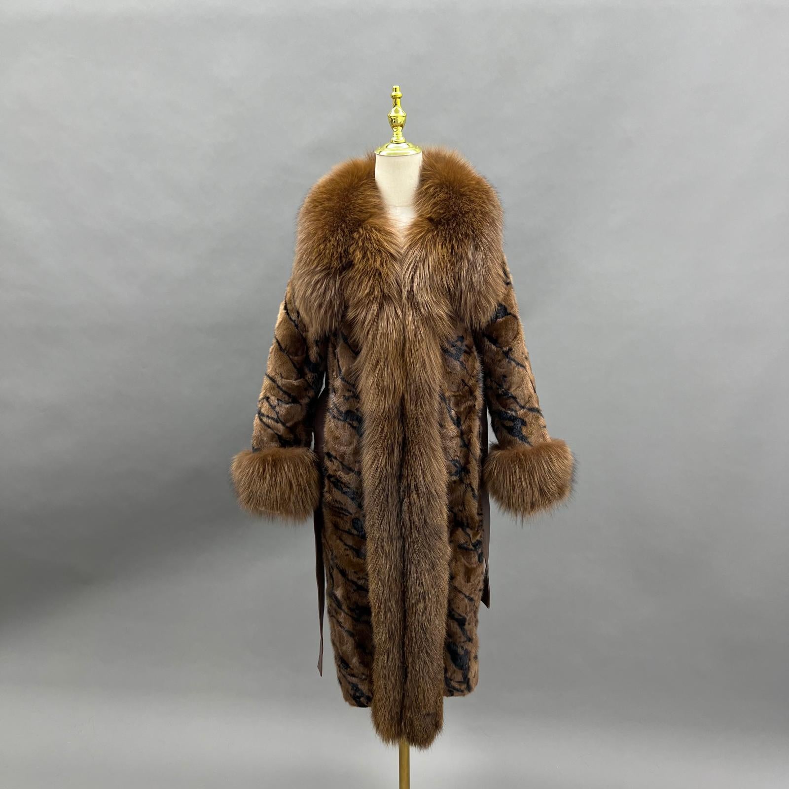 Fox Fur Lapel Women's Luxurious Long Mink-Blended Coat Mink Fur Jacket - Janefur