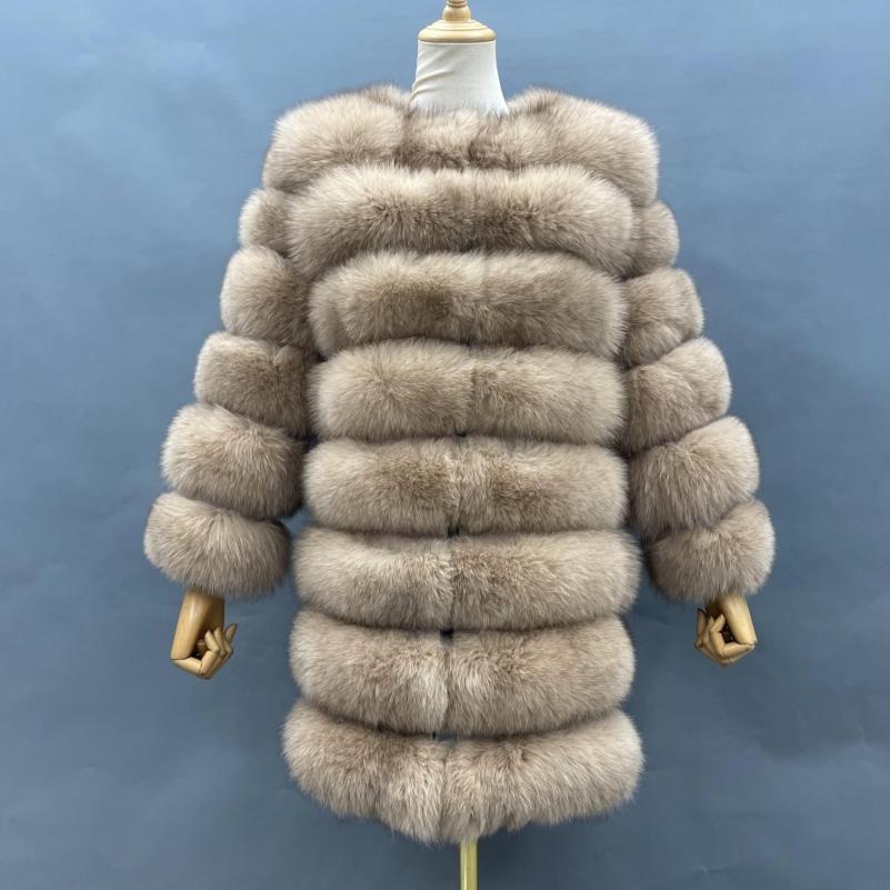 Women's Winter Warm Comfortable Crewneck Real Fox Fur Jacket - Janefur