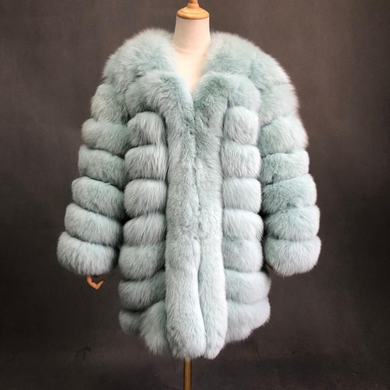 Fashion Autumn And Winter Designer Long Women's Blue Fox Fur Jacket - Janefur