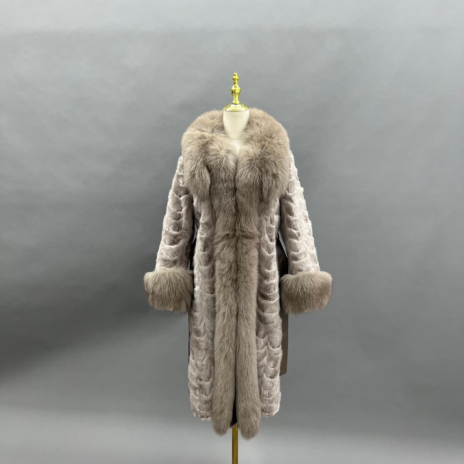 Fox Fur Lapel Women's Luxurious Long Mink-Blended Coat Mink Fur Jacket - Janefur