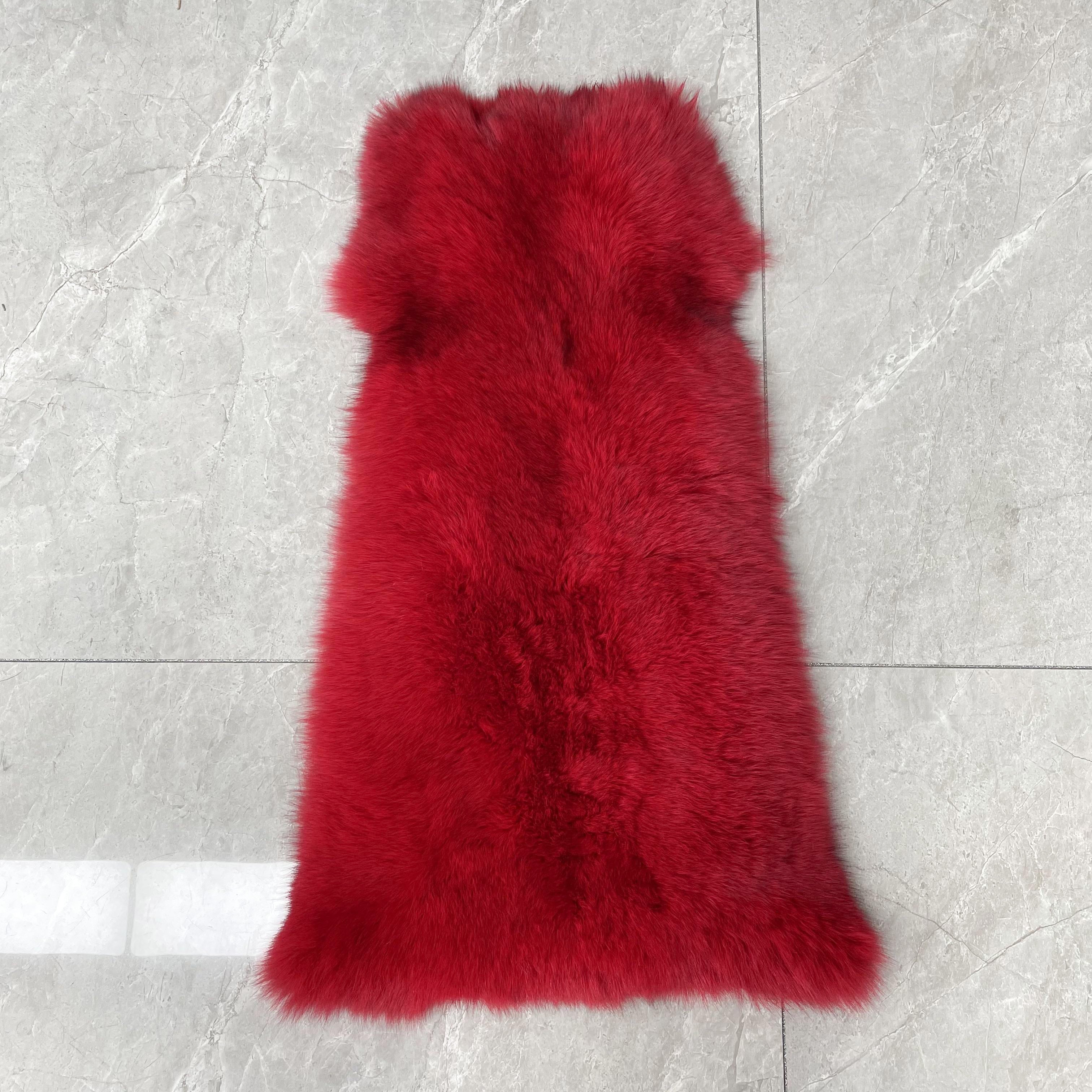 Luxury Blue Fox Fur Coat with Hood – Long Chevron Stitched 10-Panel Women’s Winter Fur Jacket 10# Red